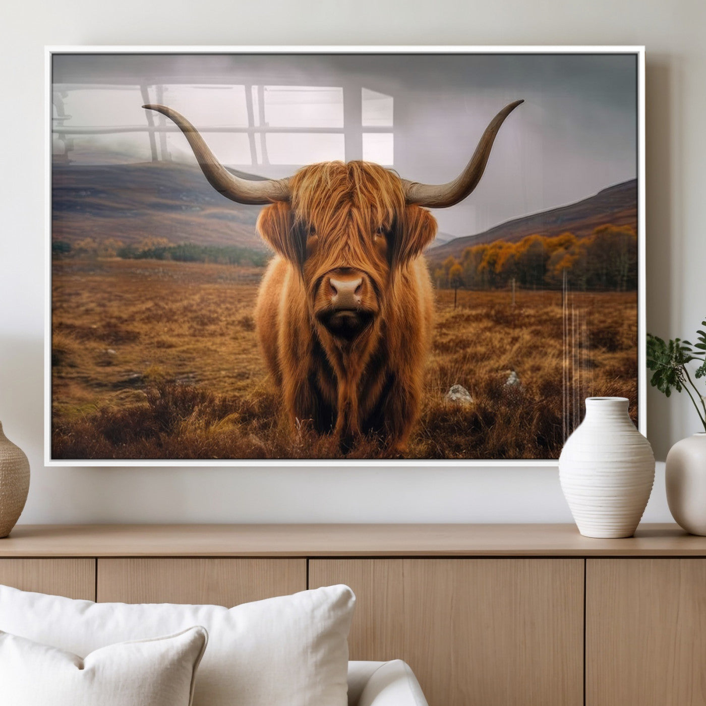 65529-MGV-FP-60X30-3P_White-Highland Cow Wall Art – Rustic Canvas Print Colorful Cattle Portrait Autumn Countryside, Farmhouse Country Decor for Living Room,
