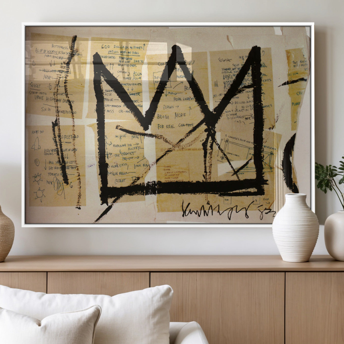 37215-MGV-FP-36X24-3P_White-Abstract Crown Wall Art – Urban Graffiti Style Canvas Print Modern Street Art Design, Bold Contemporary Decor for Living Room,