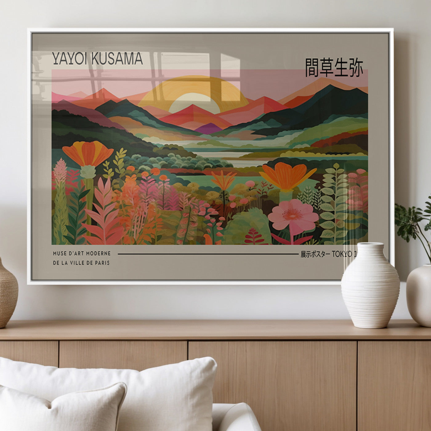 17753-MGV-FP-36X24-3P_White-Floral Sunset Landscape Wall Art – Panoramic Nature Canvas Print, Vibrant Botanical Artwork for Living Room, Bedroom, Office, or