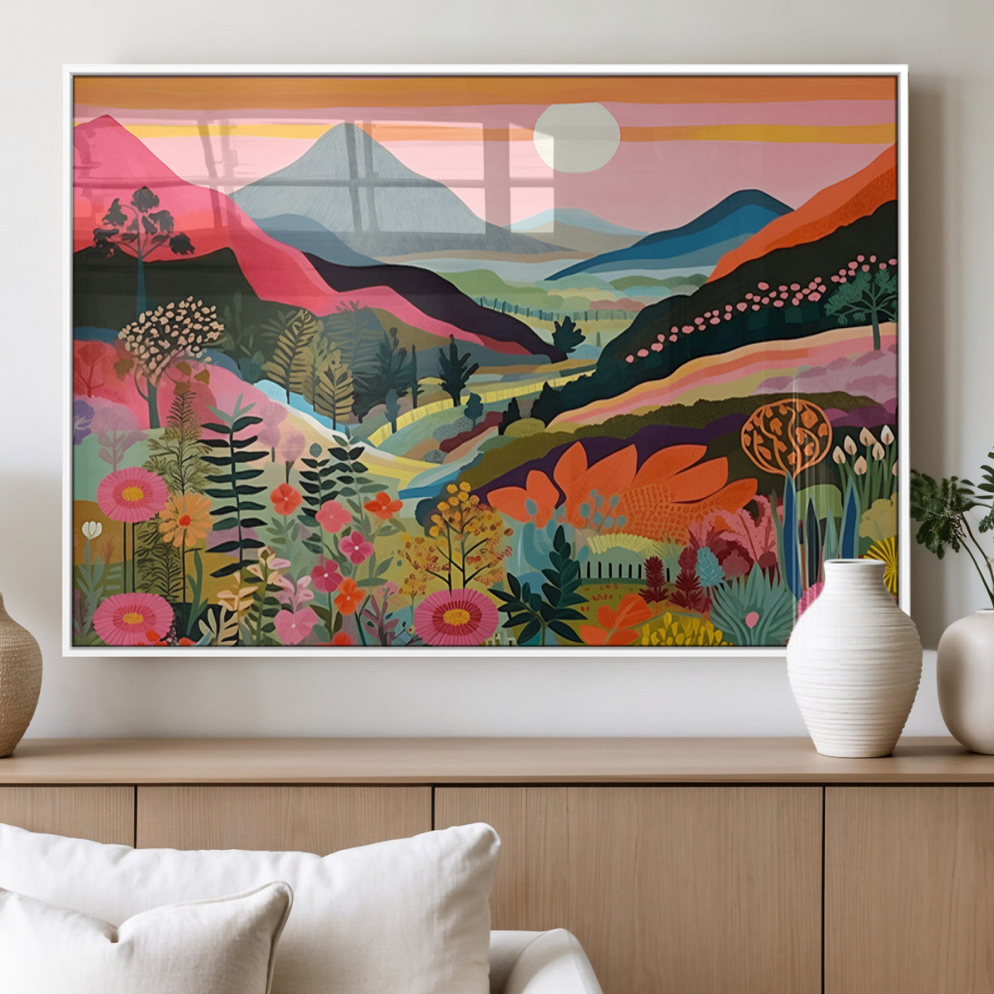 61376-MGV-FP-36X24-3P_White-Floral Valley Wall Art – Panoramic Mountain Landscape Canvas Print, Vibrant Nature Decor for Living Room, Office, or Bedroom