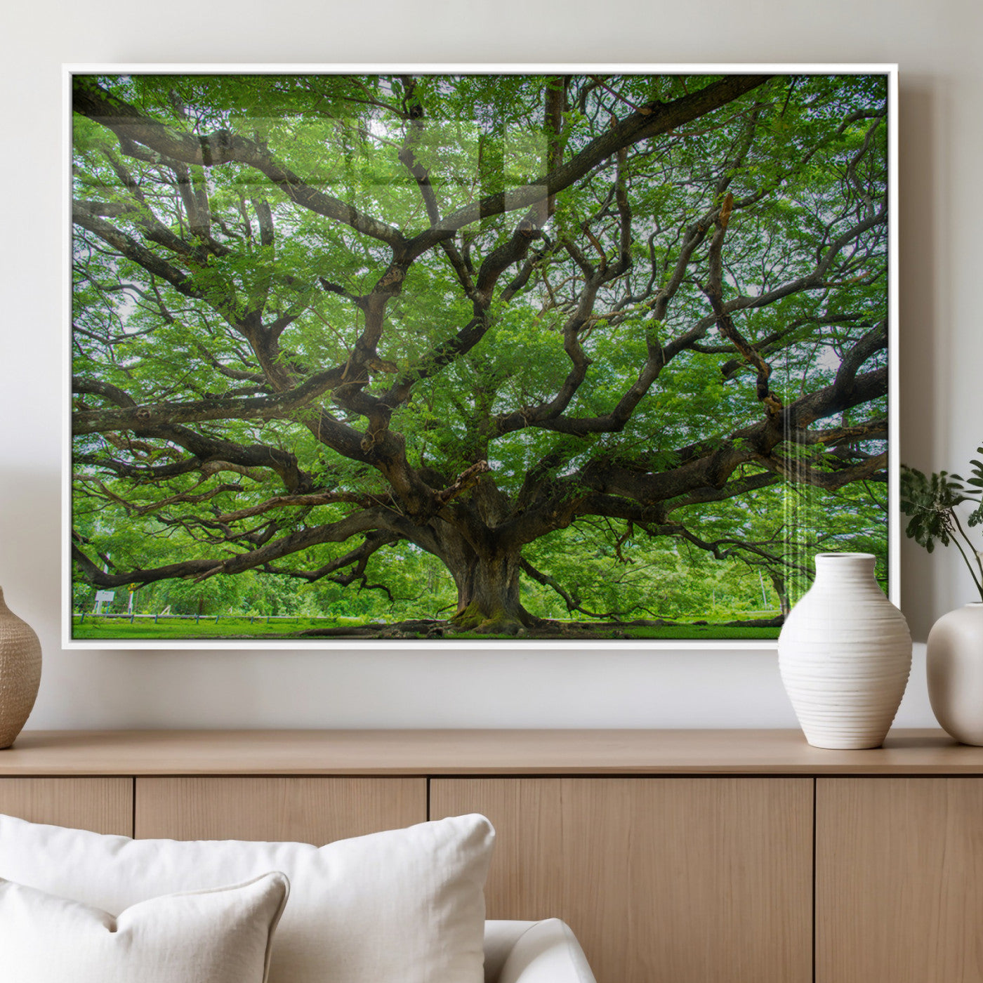 49375306-MGV-FP-36X24-3P_White-Ancient Tree Wall Art Canvas Print, Framed Sprawling Branches Art Picture Print, Gnarling Tree Perfect Earthy Natural Decor