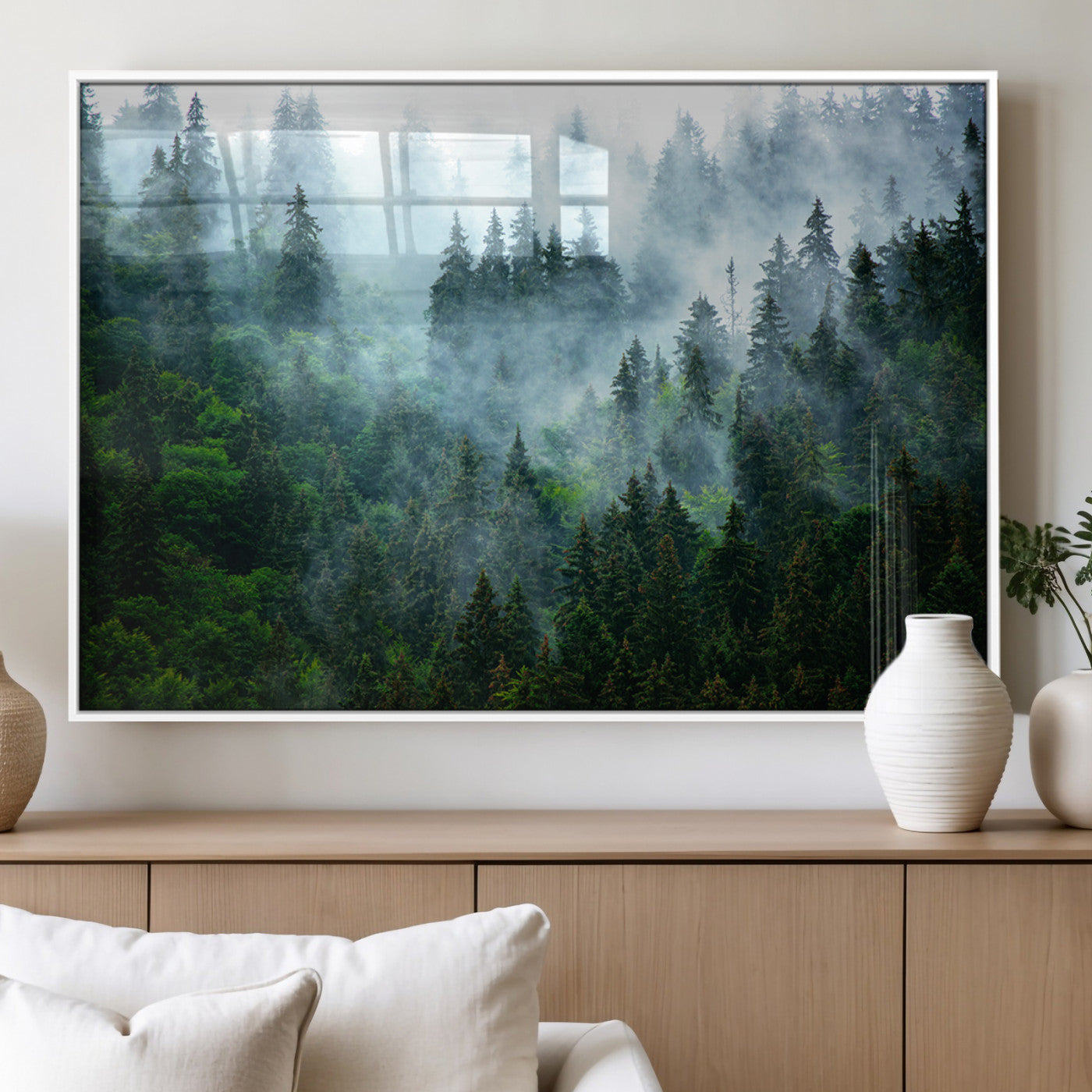 17393683-MGV-FP-36X24-3P_White-Misty Forest Art Wall Art Canvas Print, Framed Foggy Mountain Art Art Picture Print, Scenic Wall Print Perfect Decor Artwork