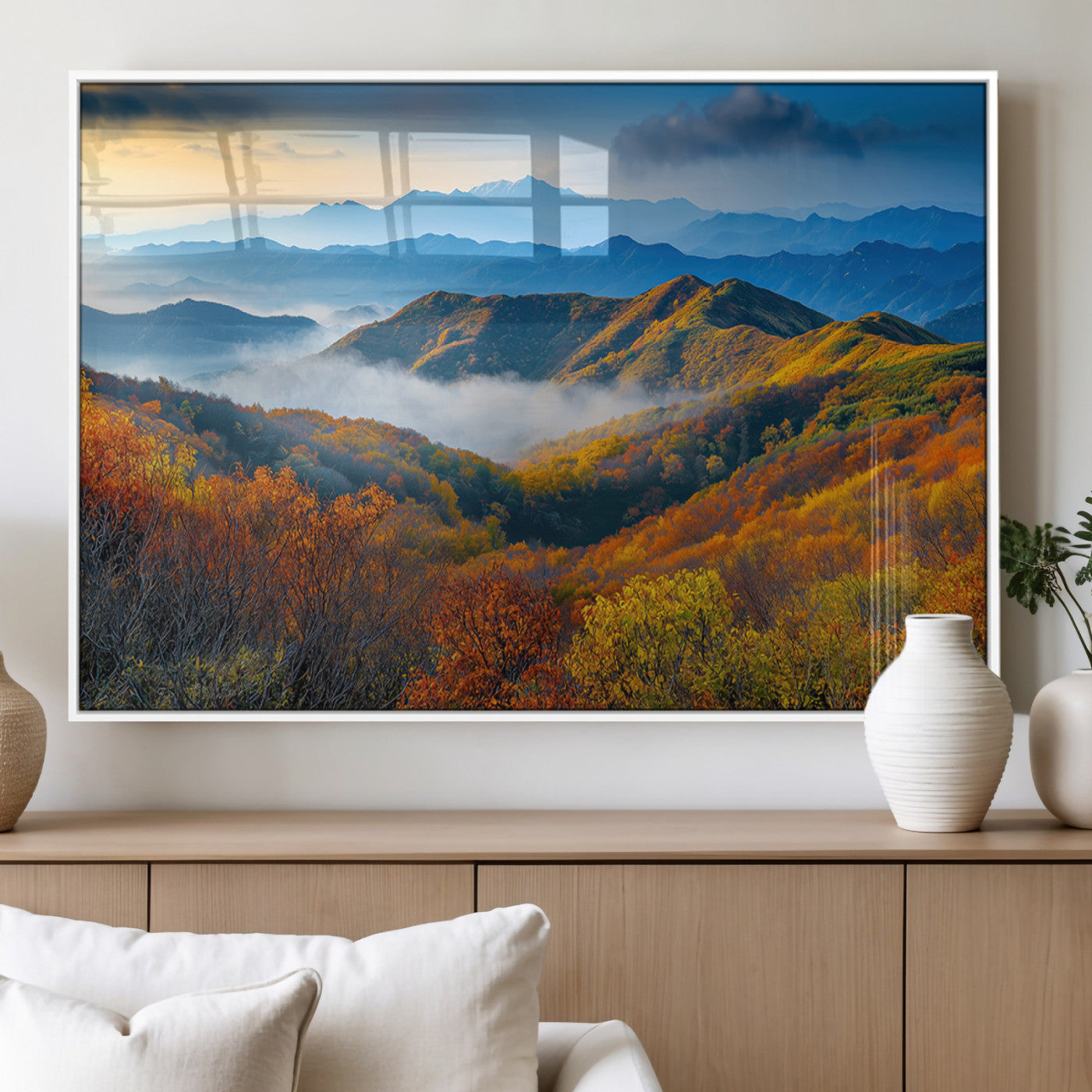 86772247-MGV-FP-36X24-3P_White-Autumn Mountains Wall Art Canvas Print, Framed Fall Foliage Art Picture Print, Vibrant Hills Perfect Vibrant Nature Decor Artwork