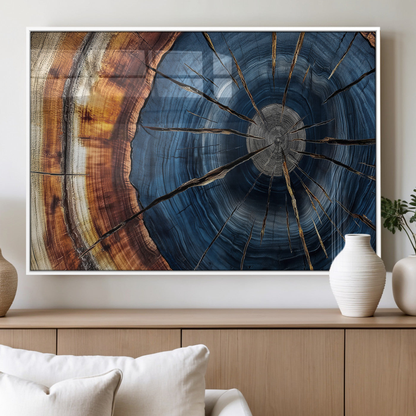 45268471-MGV-FP-60X30-3P_White-Rustic Tree Ring Wall Art – Natural Wood Texture Canvas Print, Abstract Tree Stump Farmhouse Decor for Log Cabin, Wooden House or