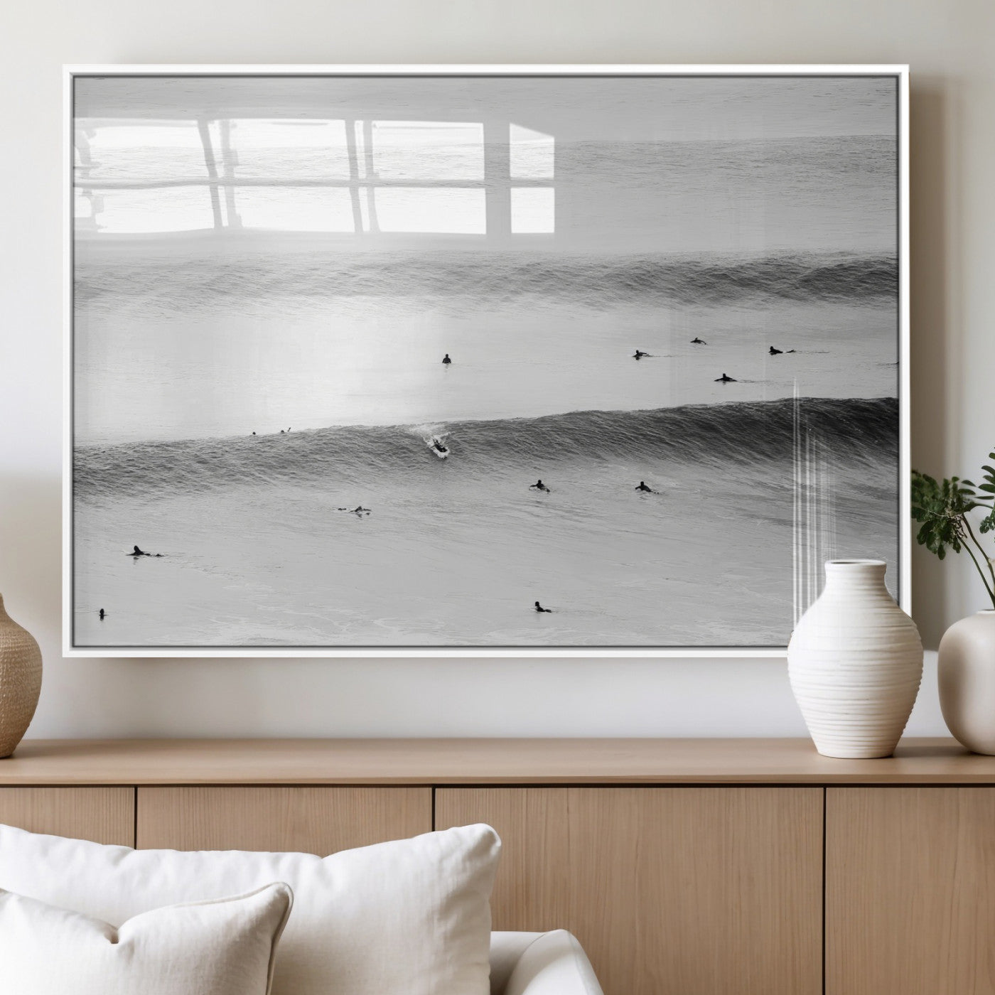 54291445-MGV-FP-60X30-3P_White-Black White Ocean Wall Art Canvas Print, Framed Coastal Sport Art Picture Print, Ocean Culture Perfect Minimalist Coastal Decor