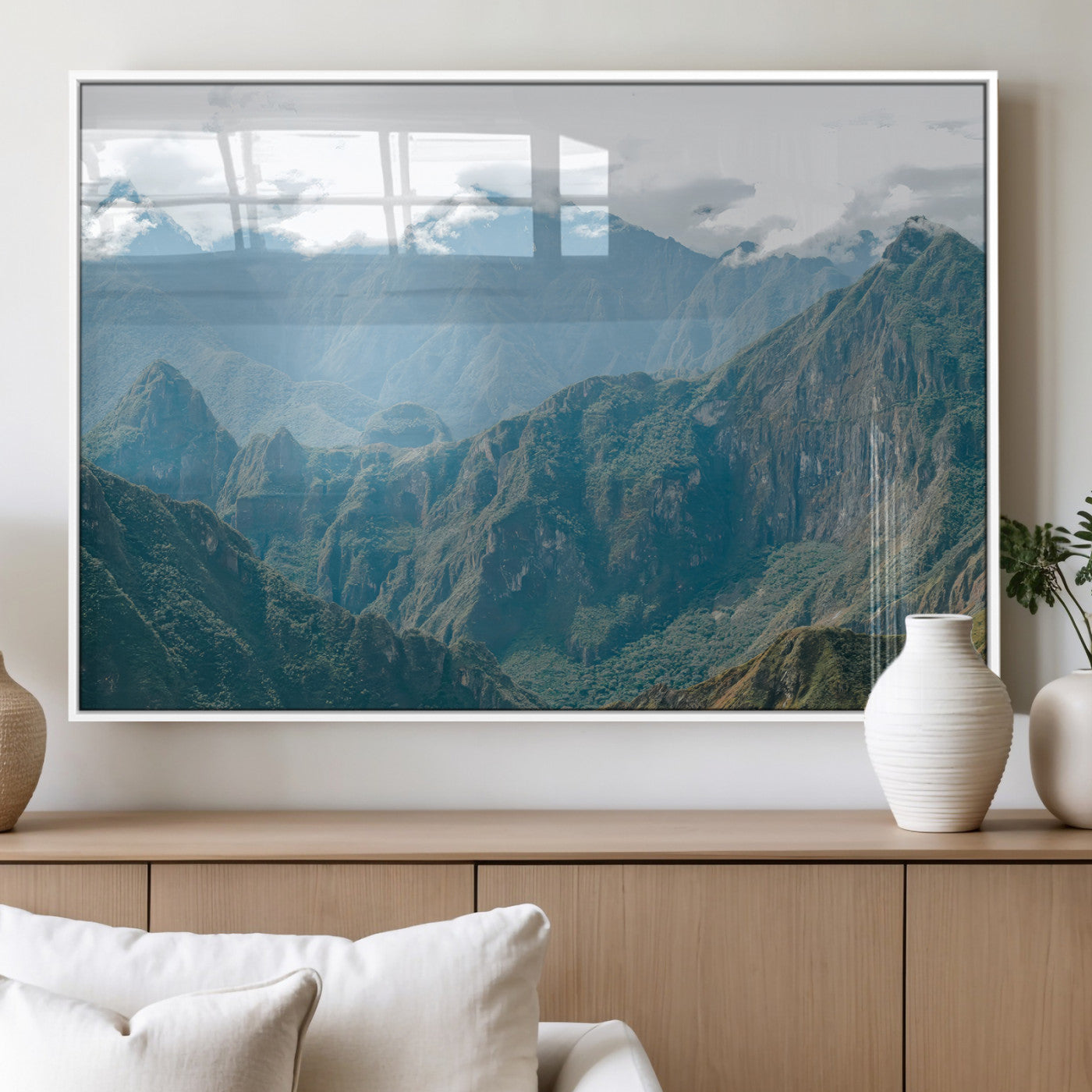 79393816-MGV-FP-60X30-3P_White-Misty Mountain Wall Art Canvas Print, Framed Cloudy Andean Art Picture Print, Rugged Mountain Perfect Rustic Nature Decor Artwork
