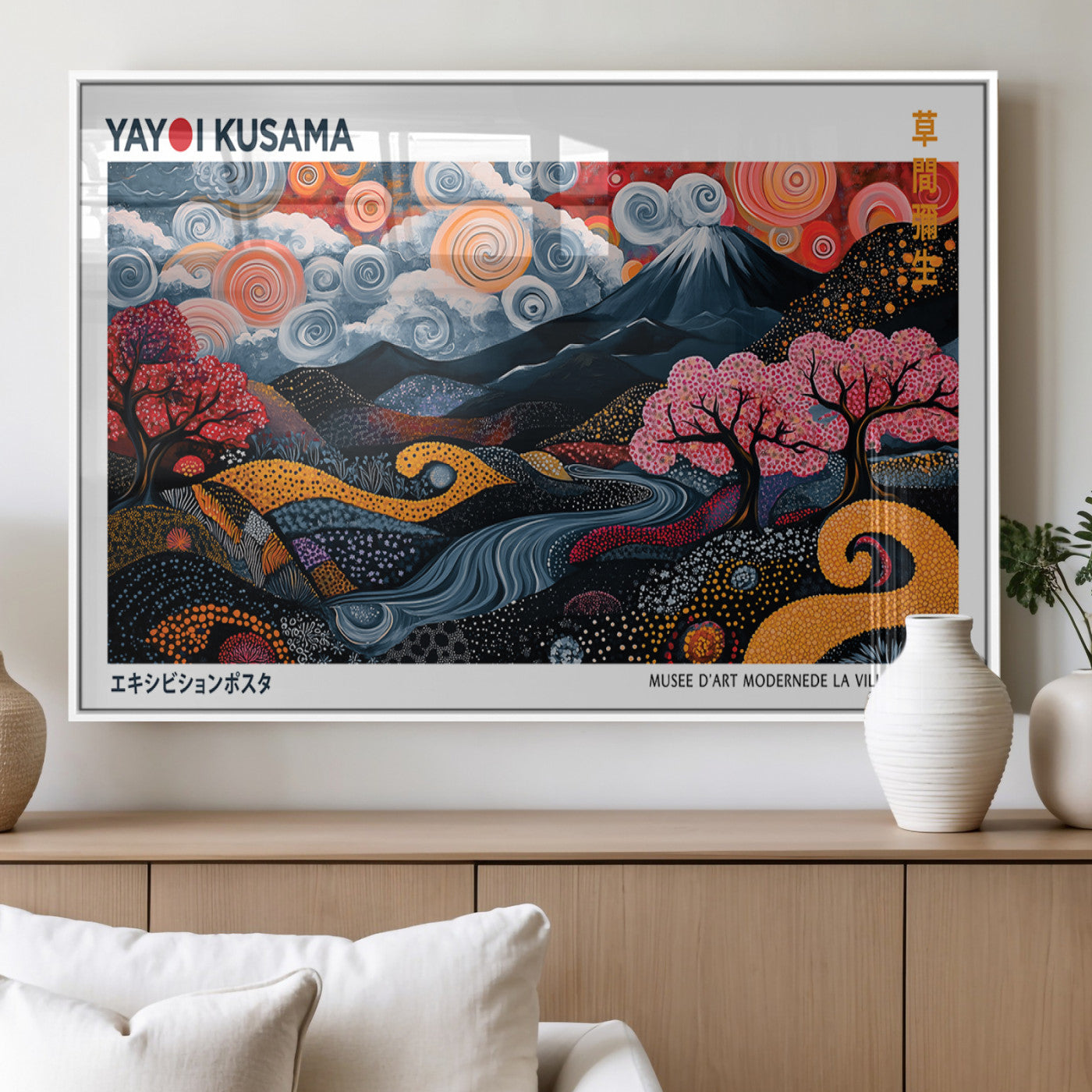 43879290-MGV-FP-36X24-3P_White-Japanese Abstract Wall Art – Mount Fuji Cherry Blossom Canvas Print, Modern Asian Inspired Landscape Decor for Living Room,