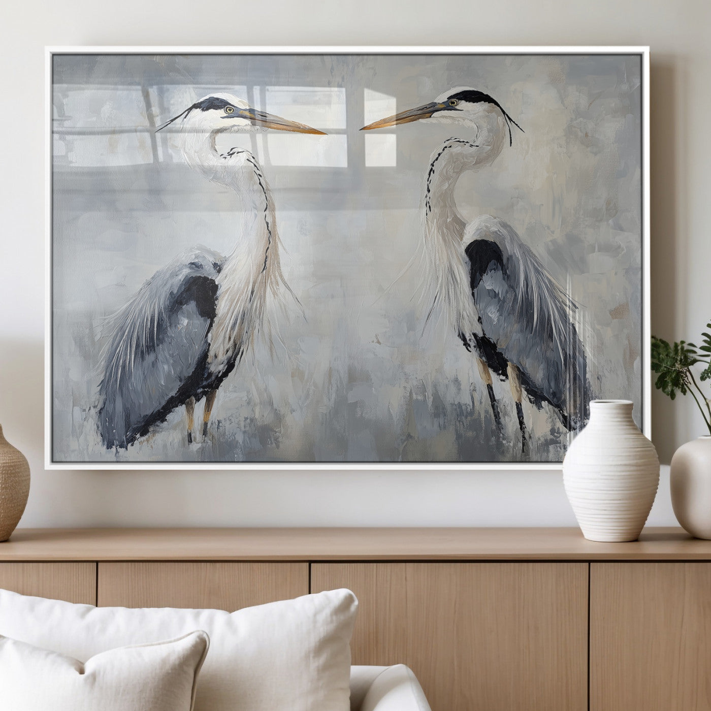 90806932-MGV-FP-36X24-3P_White-Heron Wall Art Wall Art Canvas Print, Framed Bird Canvas Decor Art Picture Print, Nature Inspired Perfect Coastal Minimalist Decor
