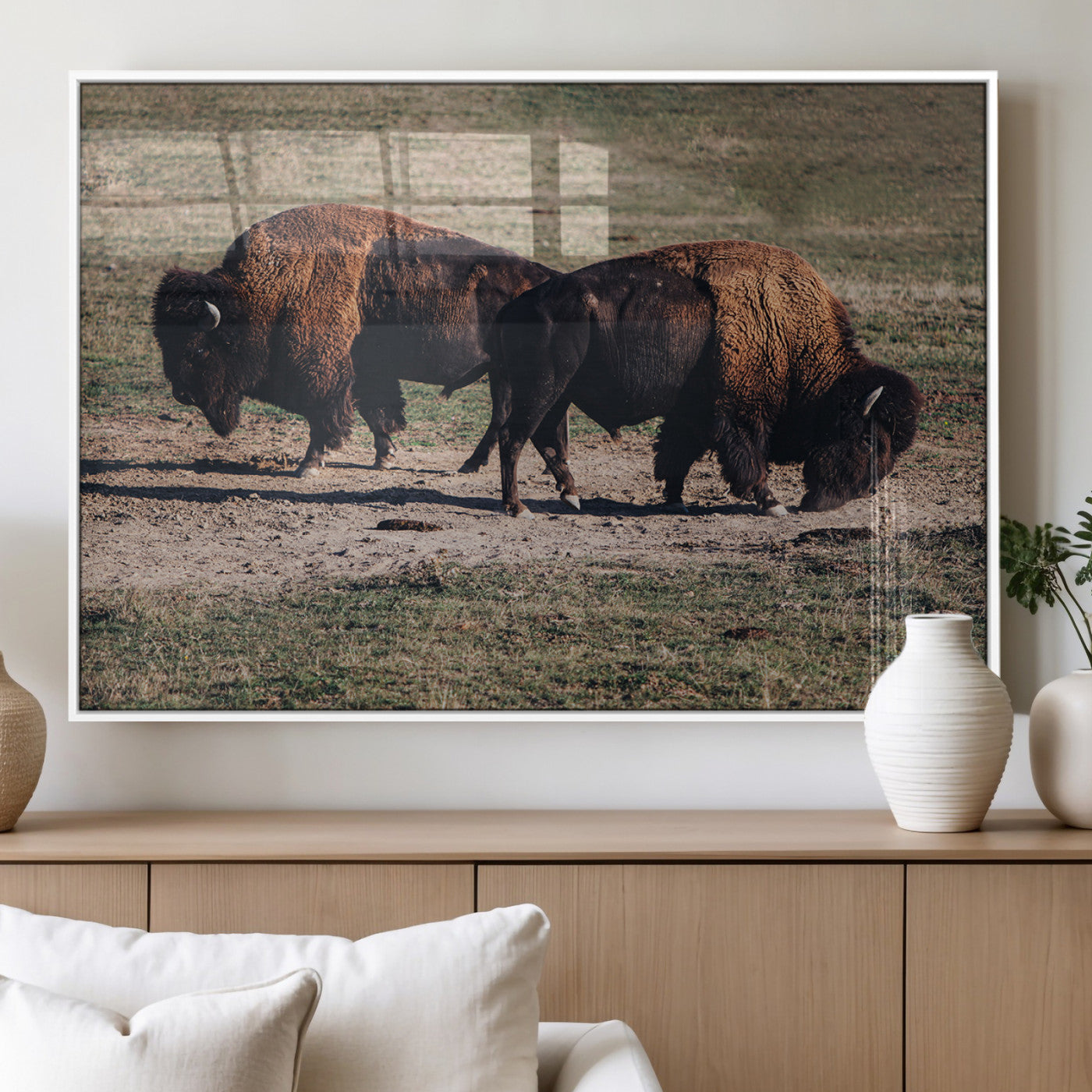 58141885-MGV-FP-36X24-3P_White-Bison Photography Wall Art Canvas Print, Framed Western Wildlife Art Picture Print, Modern Ranch Perfect Western Rustic Decor
