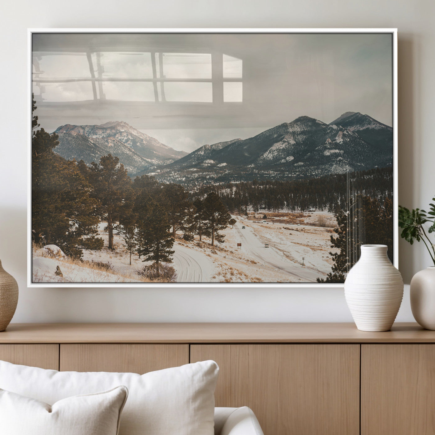 77311749-MGV-FP-36X24-3P_White-Mountain Landscape Wall Art Canvas Print, Framed Snowy Peaks Art Picture Print, Alpine Aesthetic Perfect Rustic Winter Decor