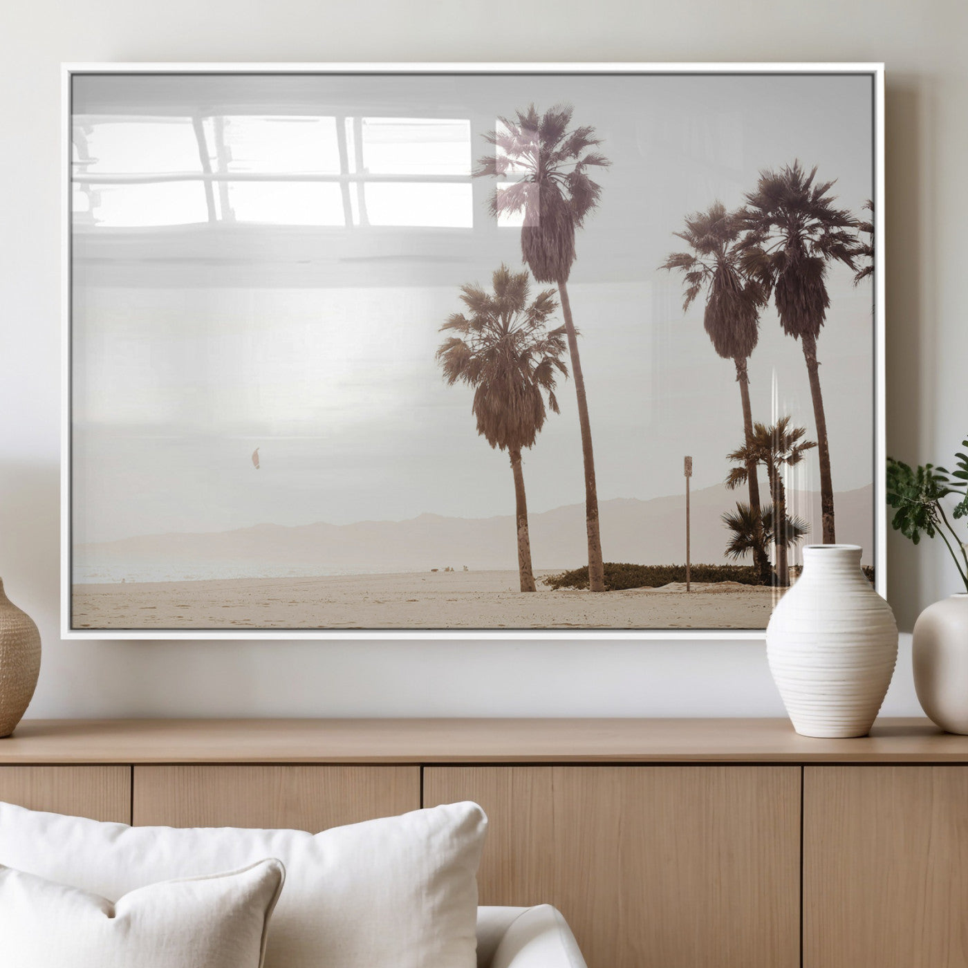 48255923-MGV-FP-36X24-3P_White-Coastal Light Wall Art Canvas Print, Framed Relaxing Shoreline Art Picture Print, Minimalist Ocean Perfect Tropical Serenity Decor