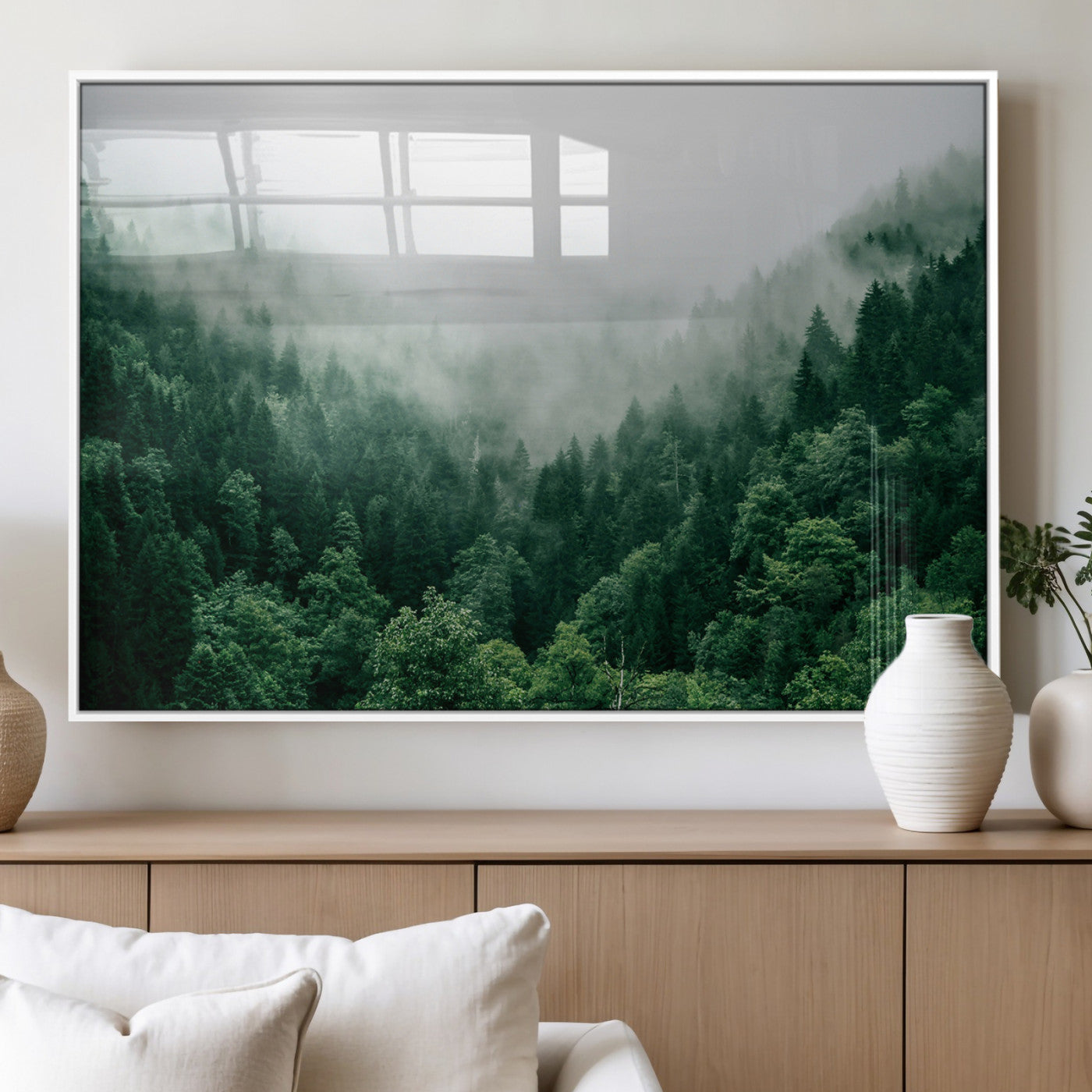 45265379-MGV-FP-36X24-3P_White-Misty Forest Wall Art – Green Mountain Pine Tree Landscape Canvas Print, Nature Photography Artwork Home Decor for Bedroom, Living