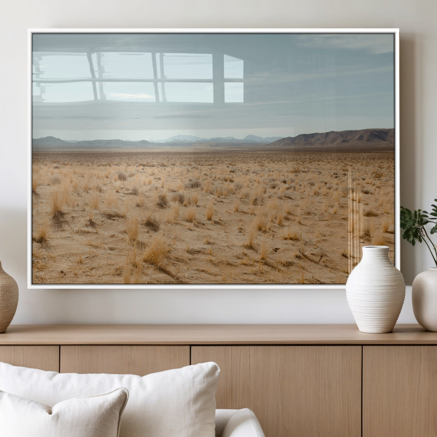 55918919-MGV-FP-36X24-3P_White-Desert Landscape Wall Art – Golden Grass Plains and Mountain Horizon Canvas Print, Southwest Nature Photography Decor for Living