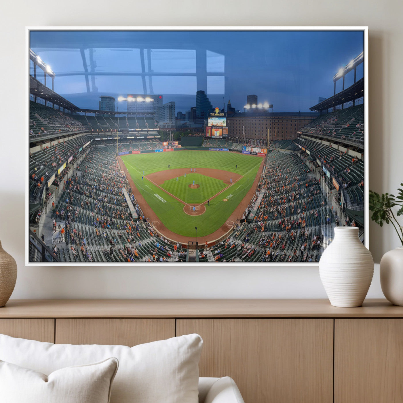 49925789-MGV-FP-36X24-3P_White-Baseball Stadium Wall Art – Panoramic Ballpark Canvas Print, Game Day Sports Decor, Modern Artwork for Office, Man Cave, Sports