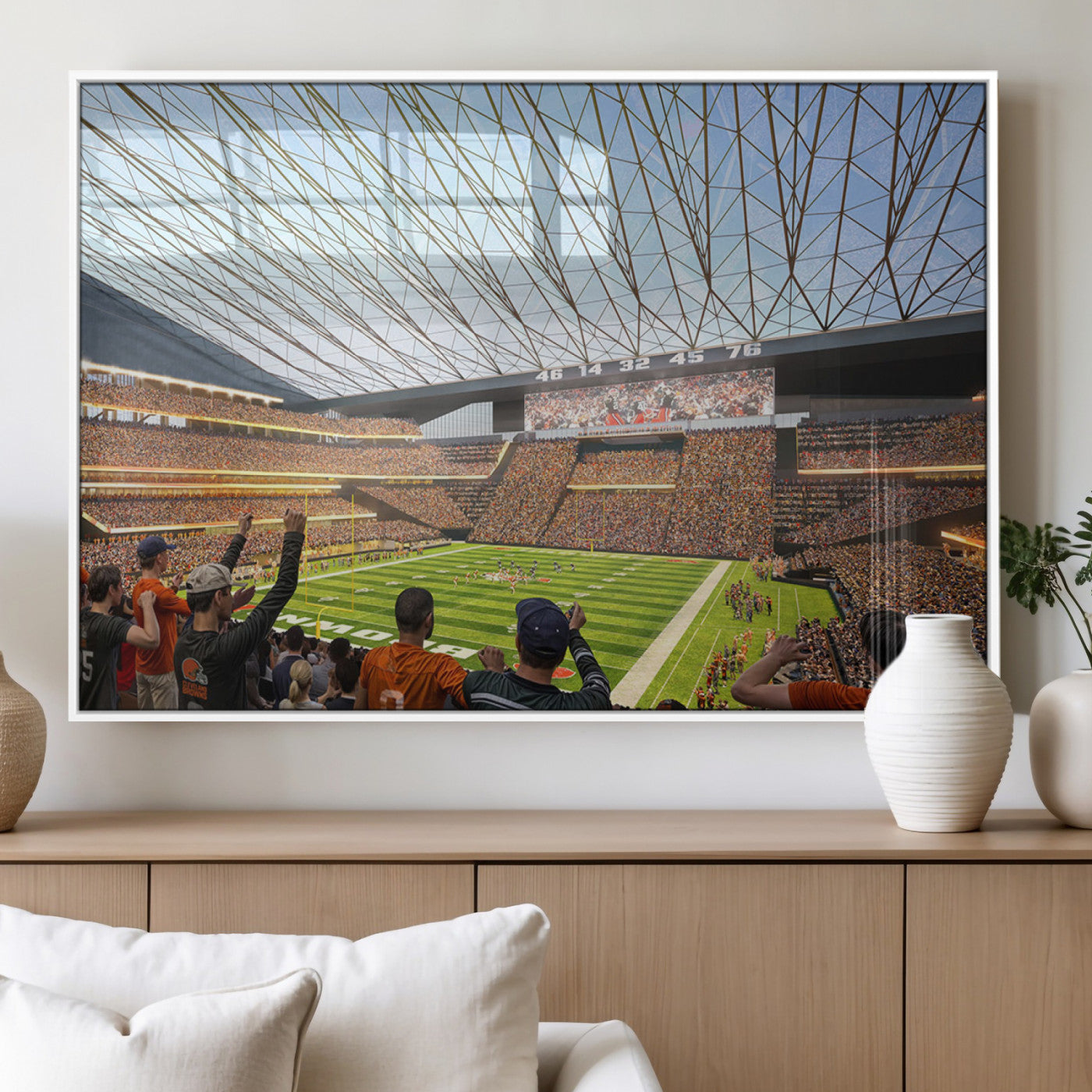 81960112-MGV-FP-36X24-3P_White-Futuristic Football Stadium Wall Art – Modern Dome Arena Canvas Print, Chicago Bears Concept Design Sports Decor for Man Cave or
