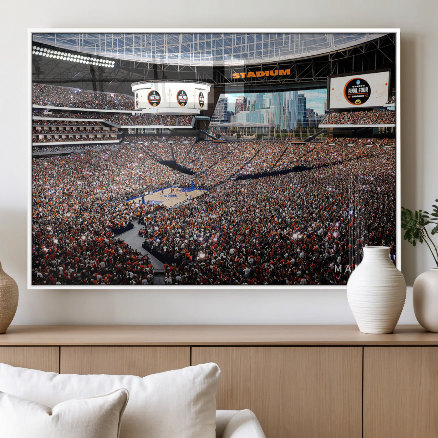 38616413-MGV-FP-36X24-3P_White-Chicago Dome Stadium Wall Art – Futuristic Basketball Final Four Arena Canvas Print, Modern Sports Fan Decor for Man Cave or
