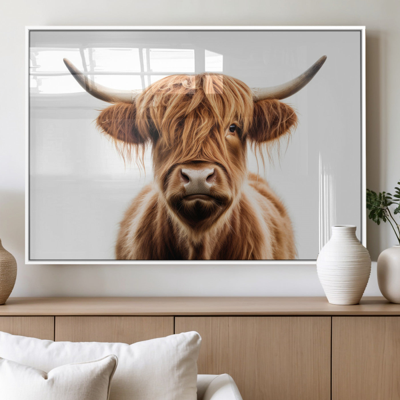 637908607-MGV-FC-93X47-3P_Black-Highland Cow Wall Art Print – Rustic Farmhouse Animal Portrait, Scottish Highland Cattle Canvas, Modern Country Wall Decor for