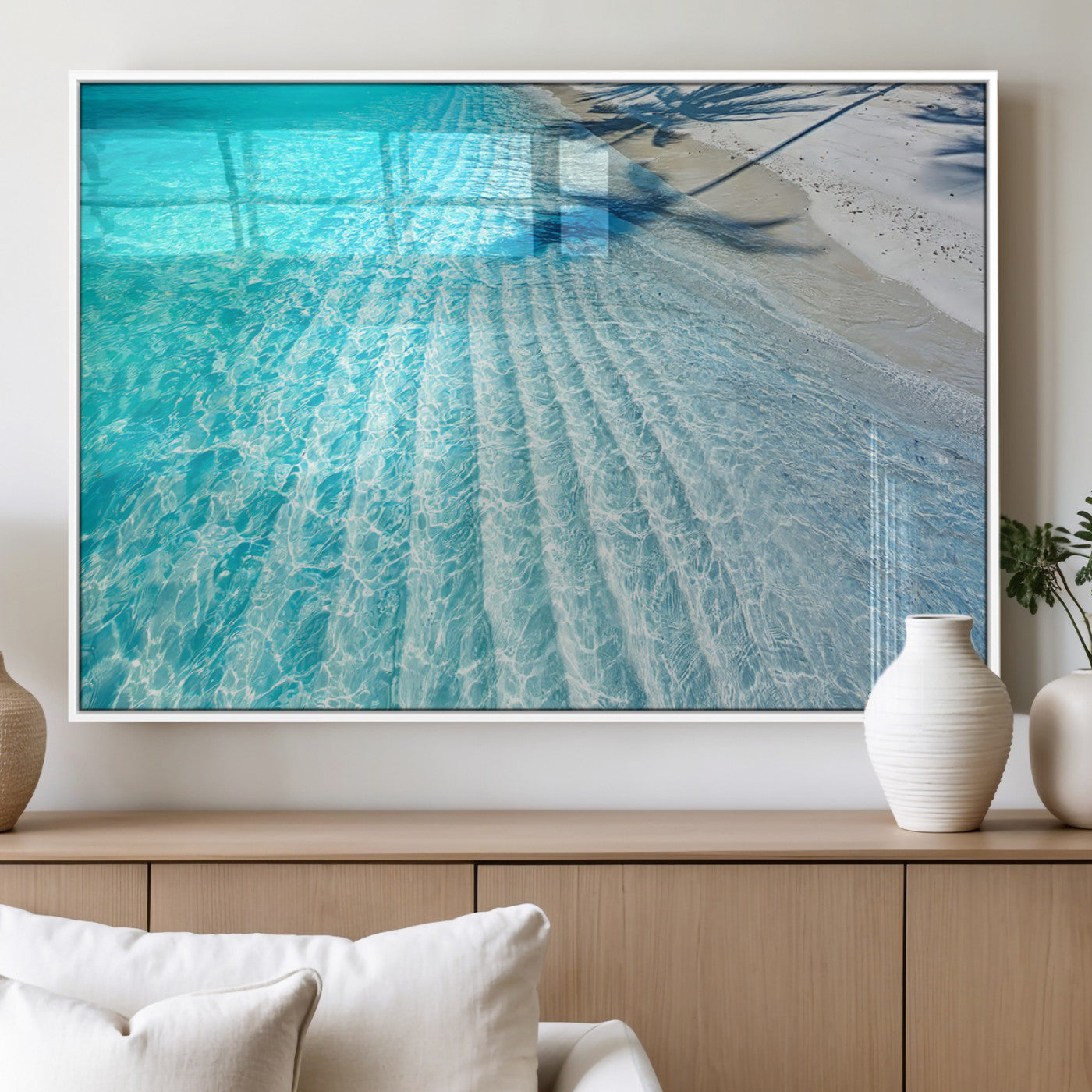 68127042-MGV-FP-36X24-3P_White-Beach Wall Art – Tropical Ocean Canvas Print, Clear Water and White Sand Photography Decor for Bedroom, Living Room, Office,