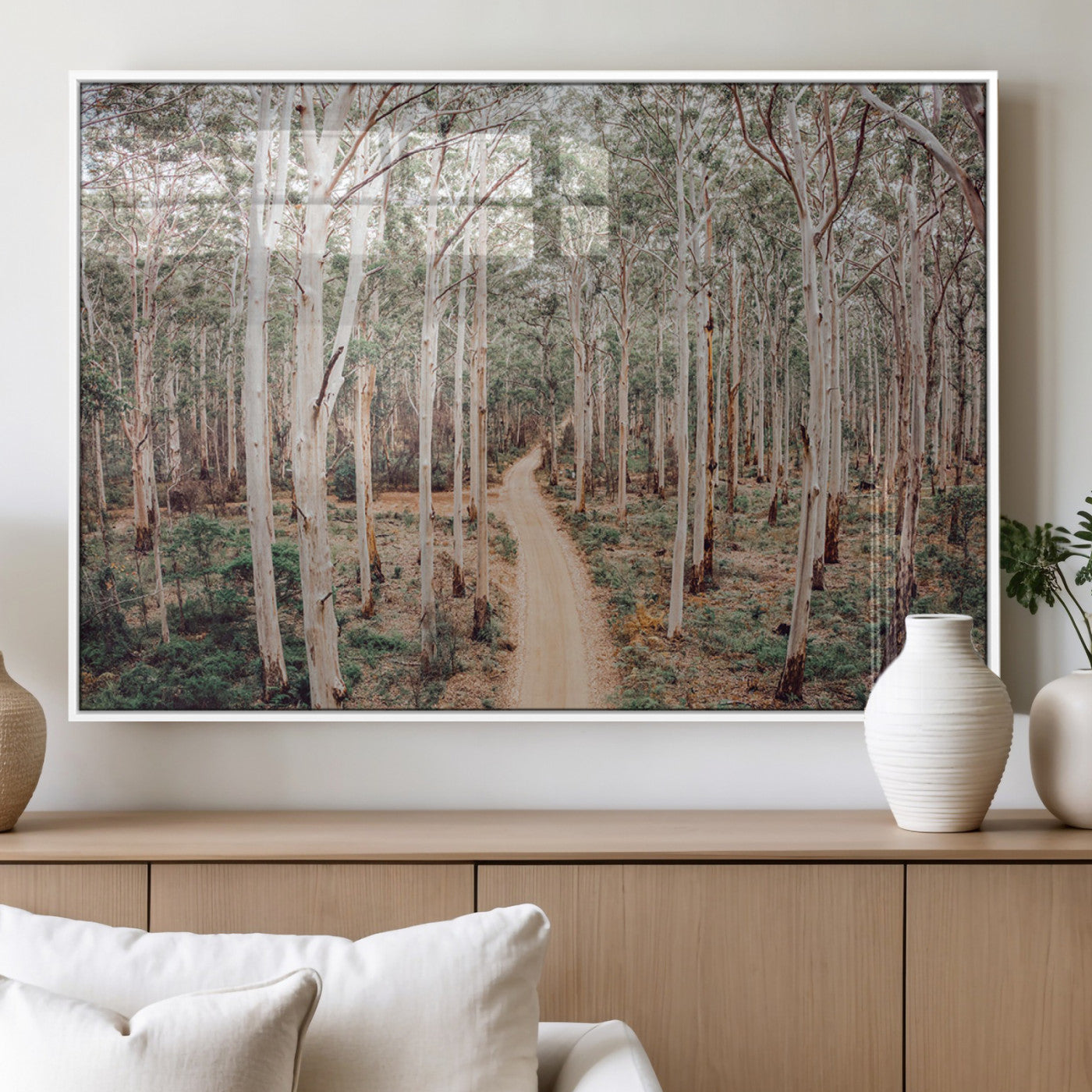 24760563-MGV-FP-36X24-3P_White-Forest Wall Art – Tranquil Woodland Path Canvas Print, Scenic Nature Photography Decor for Bedroom, Living Room, Office, Cabin or