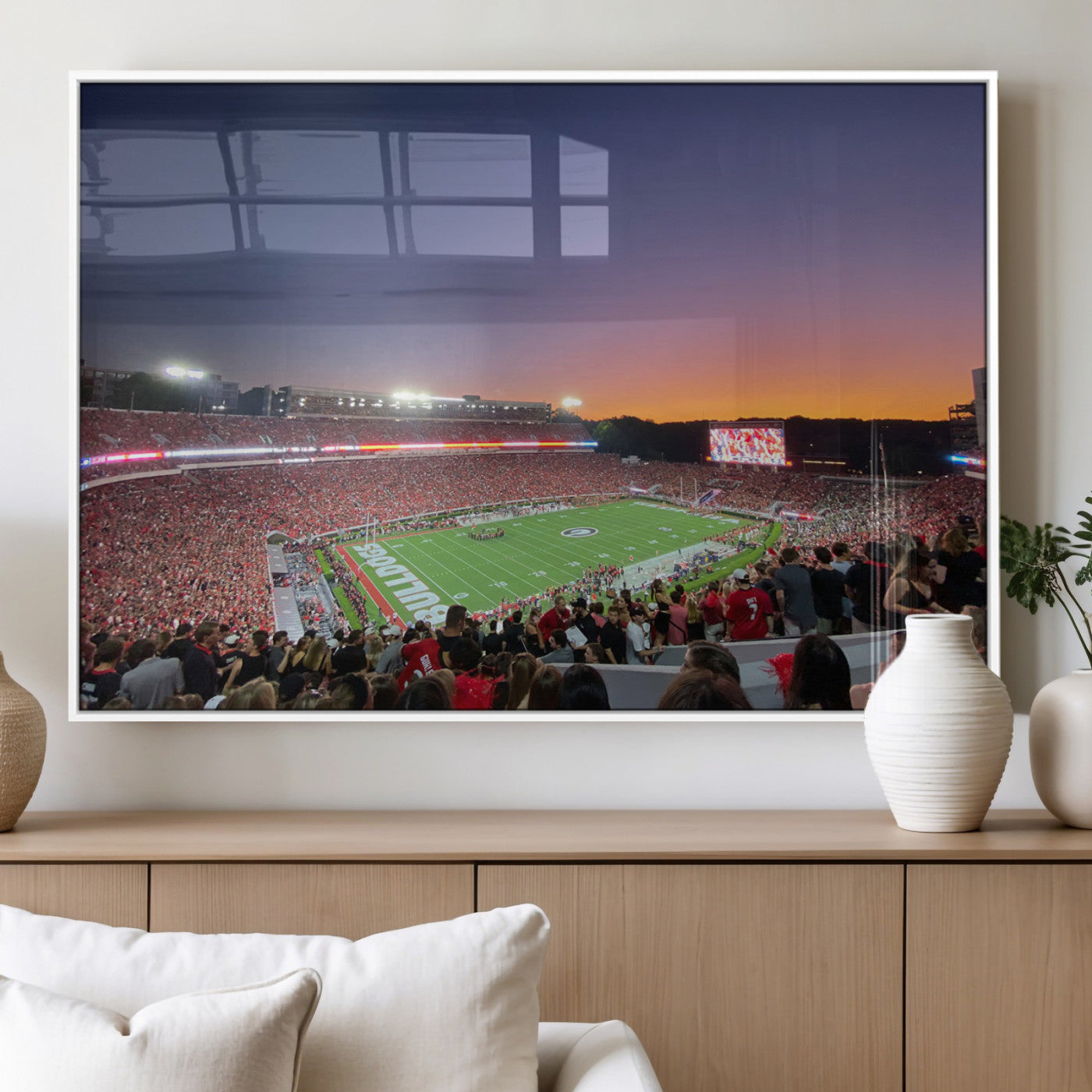 25139565-MGV-FP-36X24-3P_White-Sanford Stadium Wall Art – Georgia Bulldogs Football Sunset Panorama Canvas Print, College Game Day Decor for Man Cave, Bar, or