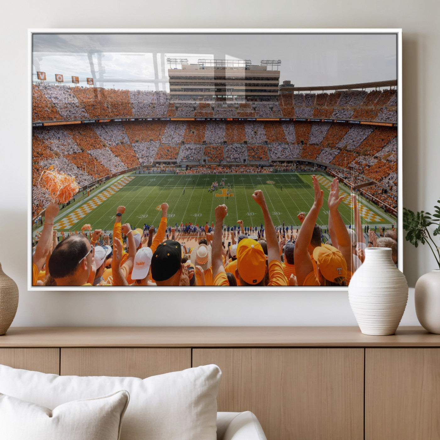 76011417-MGV-FP-36X24-3P_White-Neyland Stadium Wall Art – Panoramic Tennessee Volunteers Checkerboard Crowd Canvas Print, Day Game Football Celebration Sports