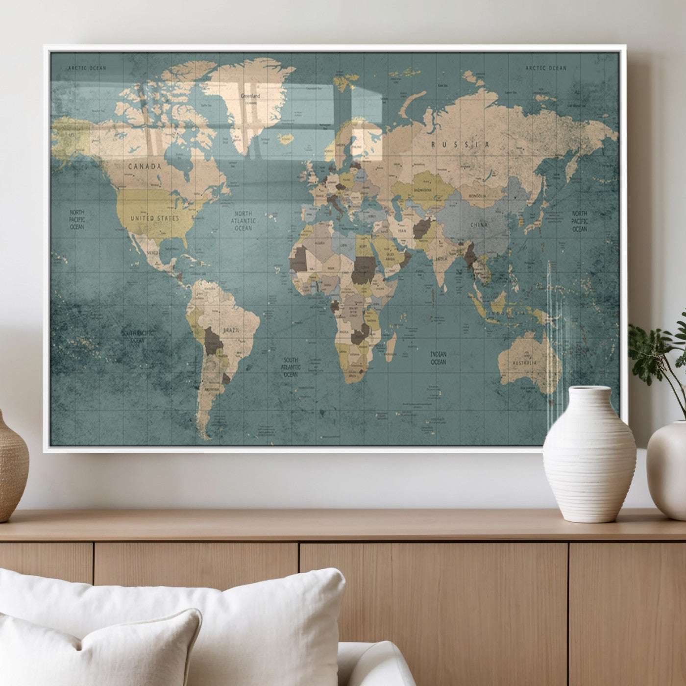 54872-MGV-FP-36X24-3P_White-Classic World Map Wall Art Canvas Print, Framed Retro Map Art Picture Print, Vintage Atlas Perfect Rustic Explorer Decor Artwork