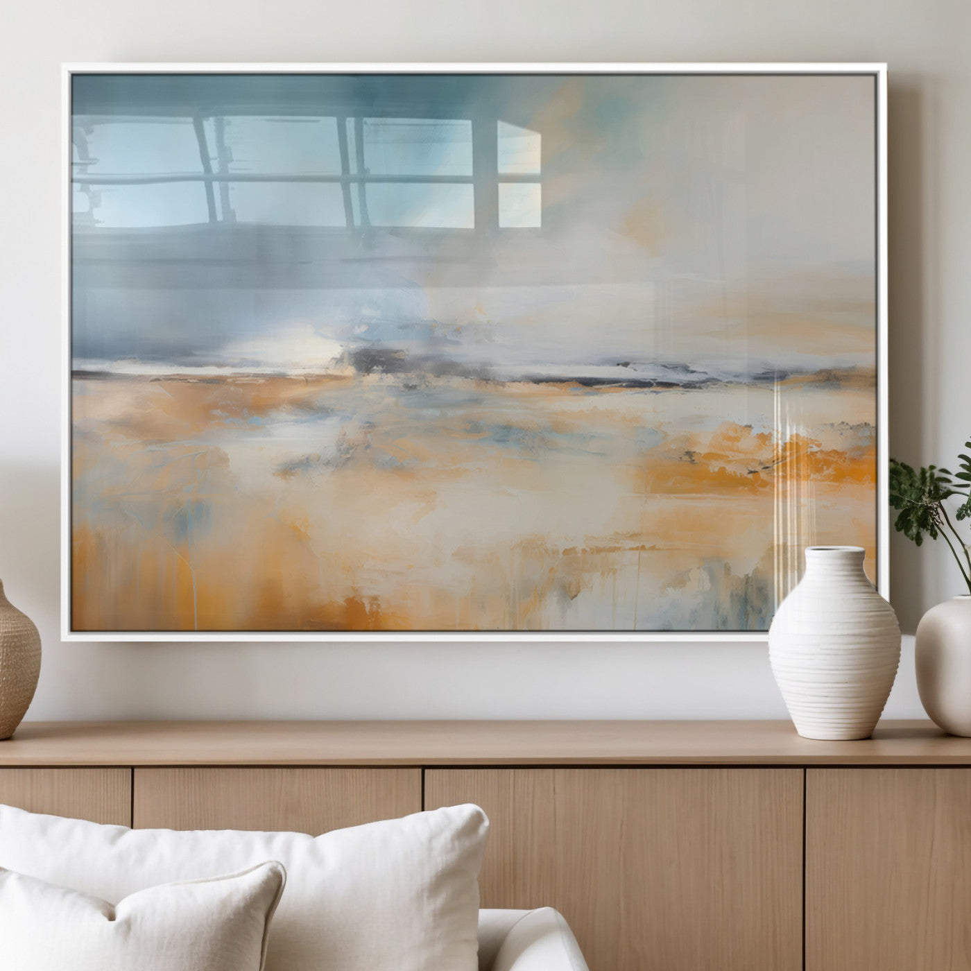 12135-MGV-FP-36X24-3P_White-Soft Horizon Wall Art Canvas Print, Framed Golden Field Art Picture Print, Dreamy Horizon Perfect Minimalist Earthy Decor Artwork