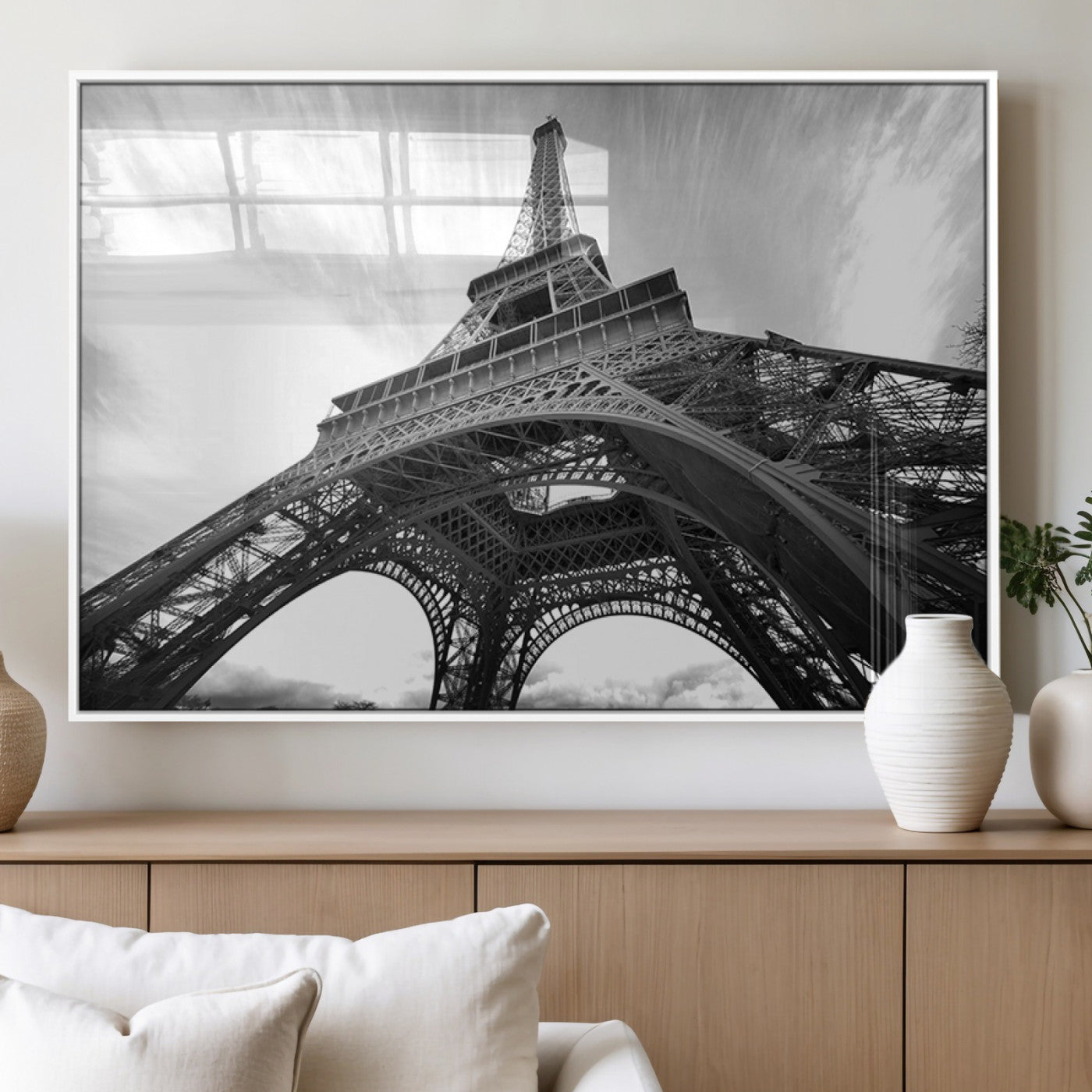 40006-MGV-FP-36X24-3P_White-Eiffel Tower Wall Art – Black and White Architectural Photo Print, Paris Inspired Decor for Bedroom, Office, Studio or Modern