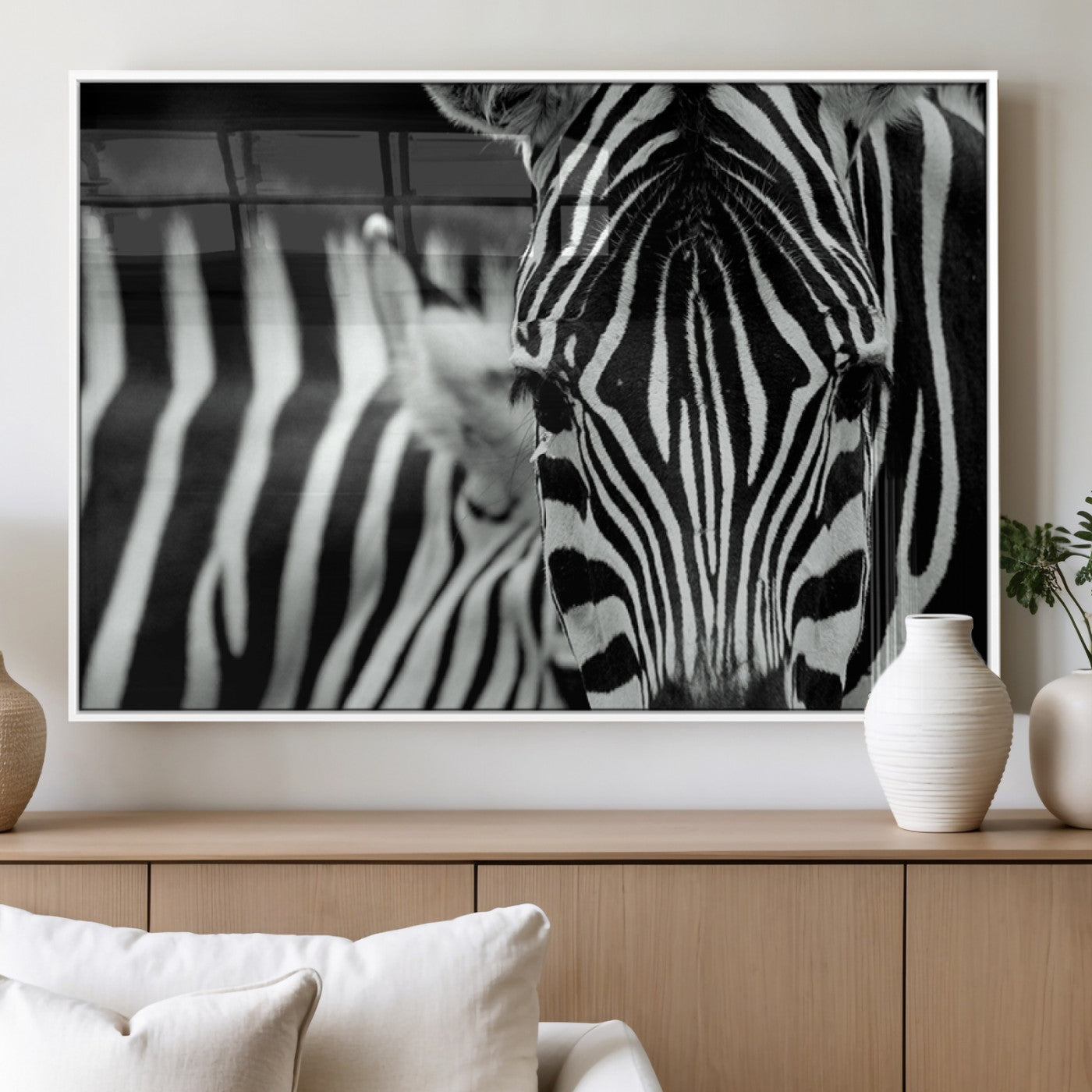 43631-MGV-FP-60X30-3P_White-Zebra Wall Art – Black & White Safari Wildlife Canvas Print, Modern Animal Photography Decor for Living Room, Office, or Bedroom