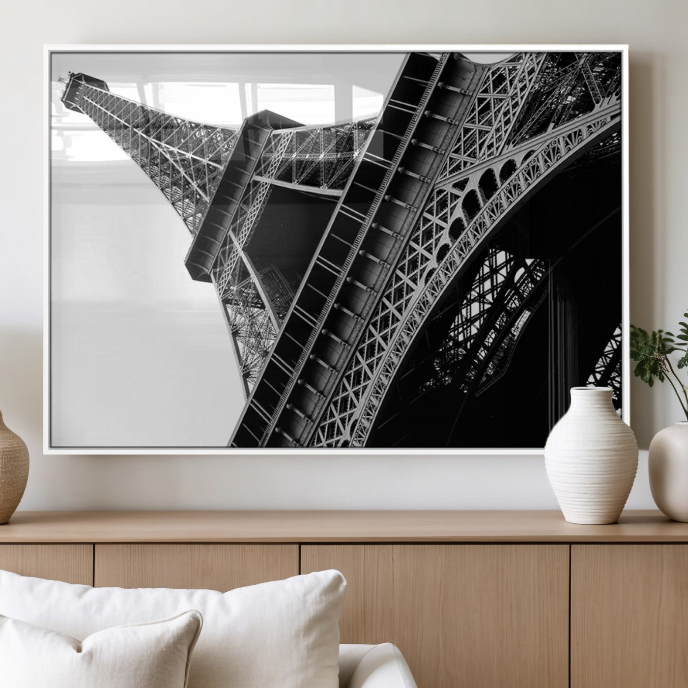 89033-MGV-FP-36X24-3P_White-Eiffel Tower Wall Art – Dramatic Black and White Architectural Canvas Print, Modern Paris Decor for Office, Living Room or