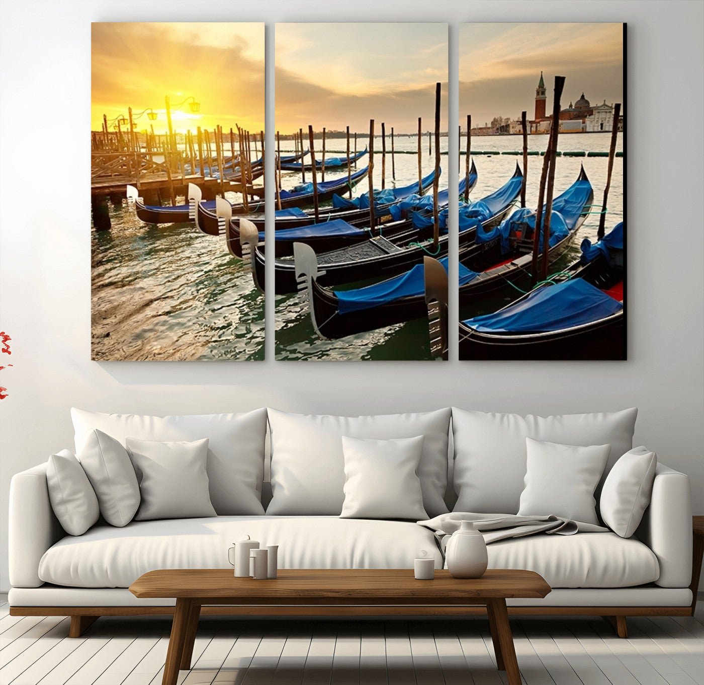 25872-MGV-CV-36X24-Venetian Gondola Dock Wall Art – Serene Sunset Canal Canvas Print, Tranquil Water Travel Decor for Office, Living Room, or Man