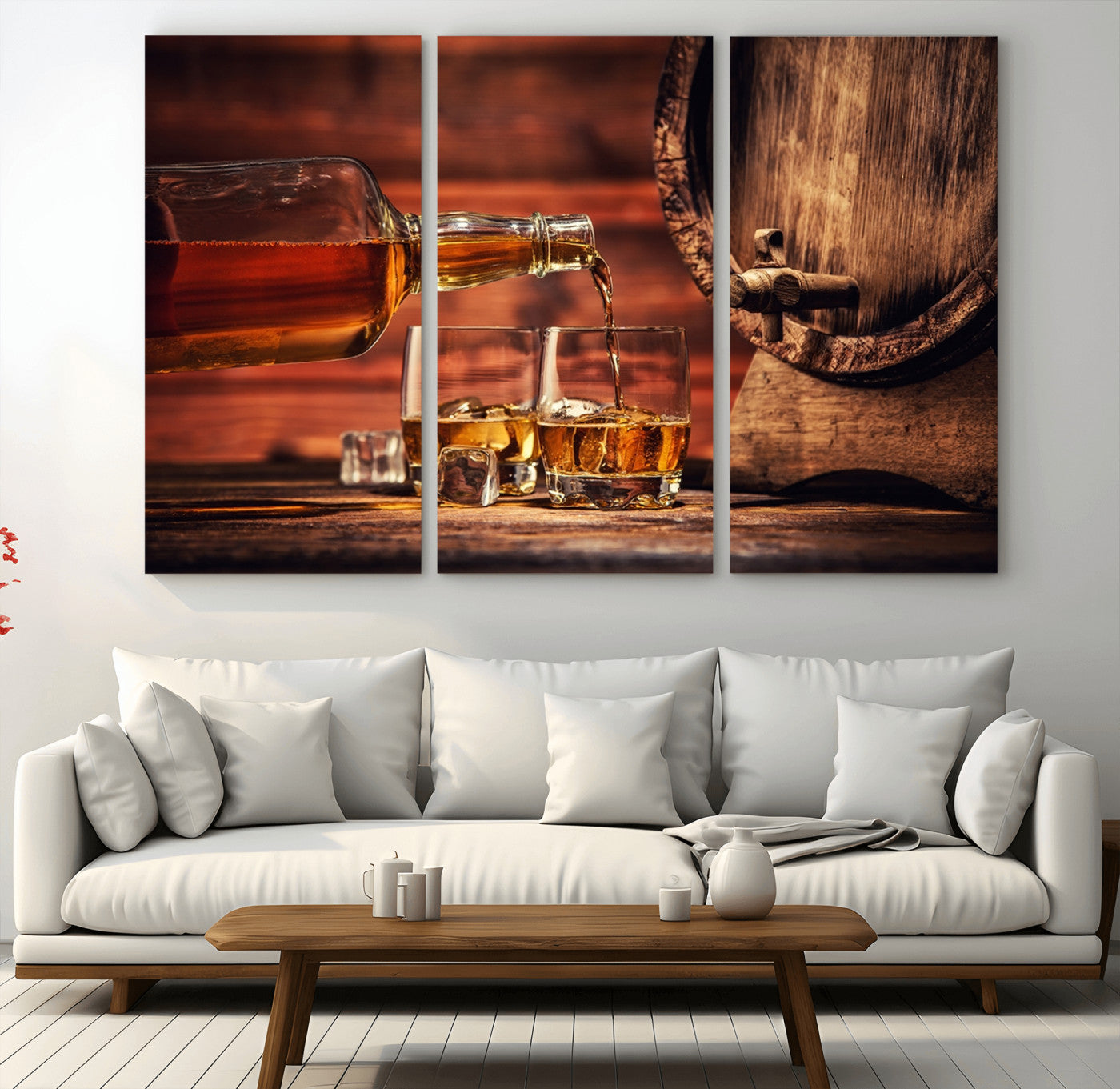 52458-MGV-CV-36X24-Whiskey Pour Wall Art – Elegant Whiskey Bottle Pouring into Glasses Canvas Print, Refined Bar or Lounge Decor for Home, Office, or