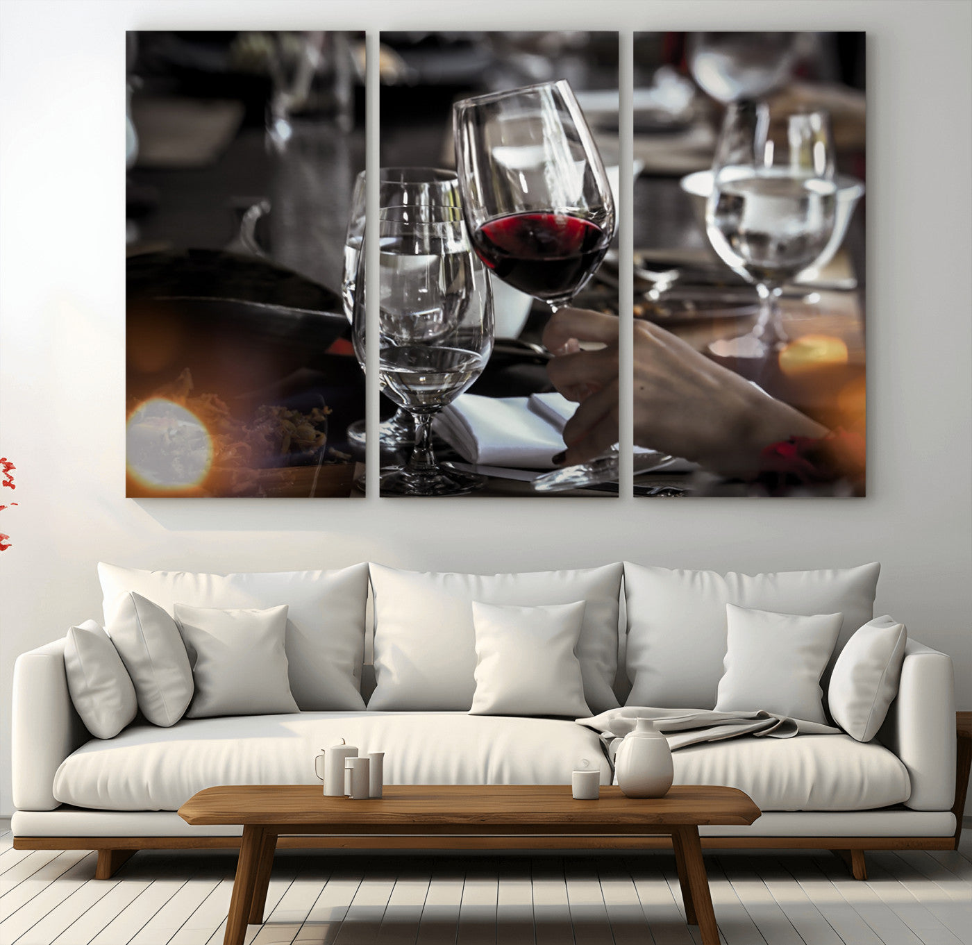 75513-MGV-CV-36X24-Elegant Wine Toast Wall Art – Close-Up Red Wine Glass at Dinner Table Canvas Print, Sophisticated Dining Room or Bar Decor
