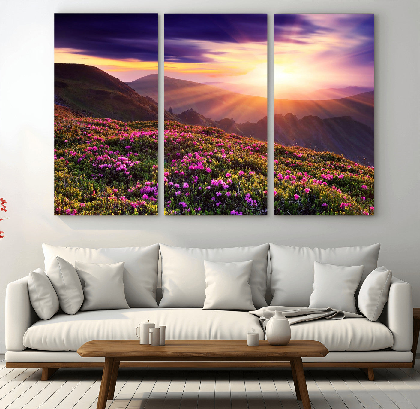 49741-MGV-CV-36X24-Mountain Sunrise Wall Art – Vibrant Floral Landscape Canvas Print, Nature Home Decor for Living Room, Bedroom Office or Cabin