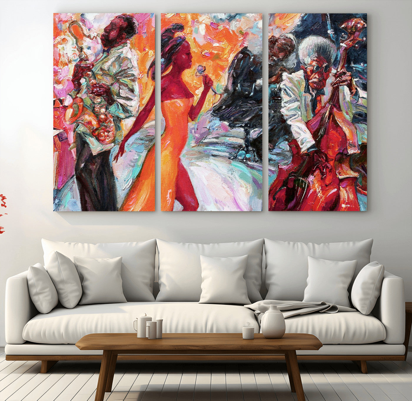 24452-MGV-CV-36X24-Vibrant Jazz Musician Painting - Expressive Art Print of Live Jazz Band, Perfect Wall Decor for Music Lovers and Art Enthusiasts
