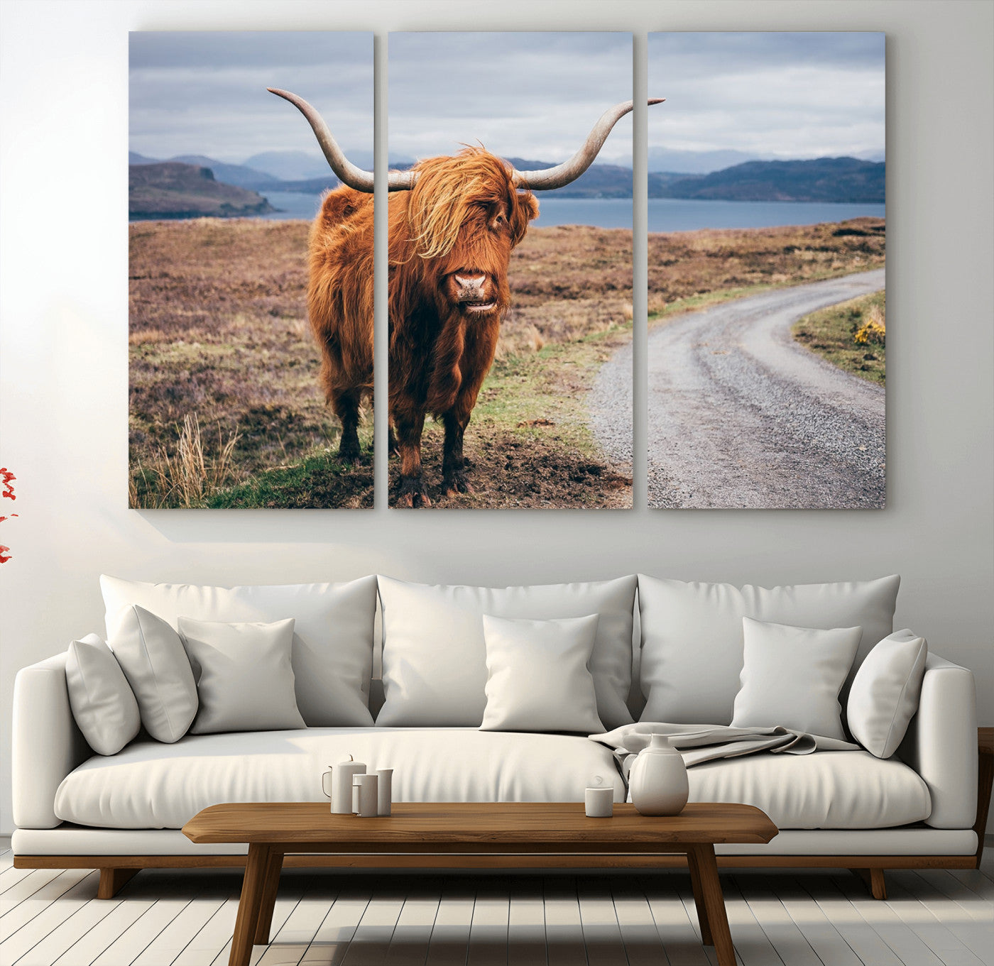 56121-MGV-CV-36X24-Rustic Highland Cow Wall Art – Panoramic Nature Canvas Print, Perfect Decor for Home, Office, Living Room or Man Cave