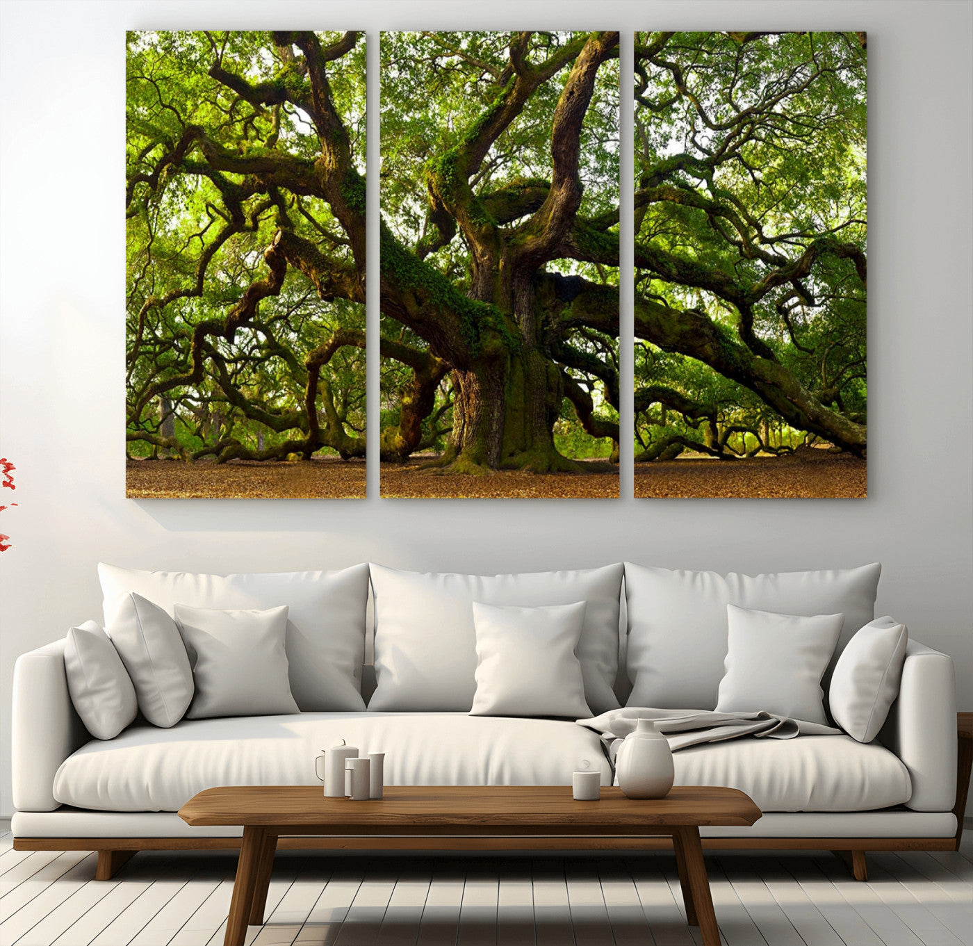 29407-MGV-CV-48X32-3P-Ancient Oak Tree Wall Art – Majestic Nature Canvas Print, Large Tree Photography Decor for Living Room