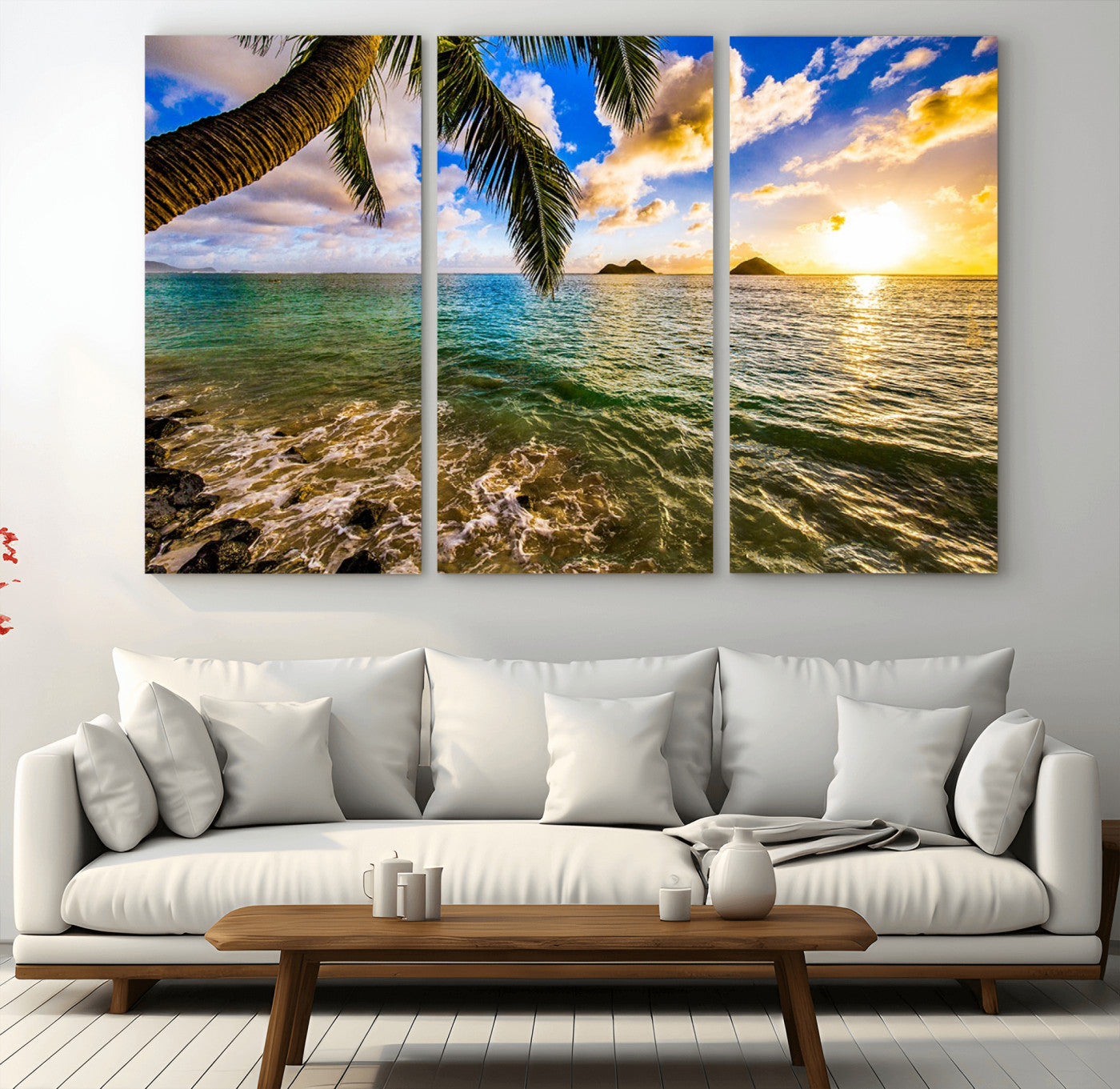 68606-MGV-CV-36X24-Tropical Palm Tree Ocean Wall Art – Sunset Beach Seascape Print, Coastal Paradise Decor for Living Room or Office