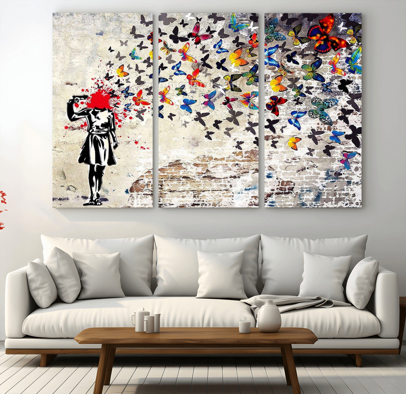 88654-MGV-CV-48X32-3P-Butterfly Explosion Graffiti Wall Art – Street Art Canvas Print, Colorful Butterfly Spray Mural, Modern Abstract Urban Wall Decor