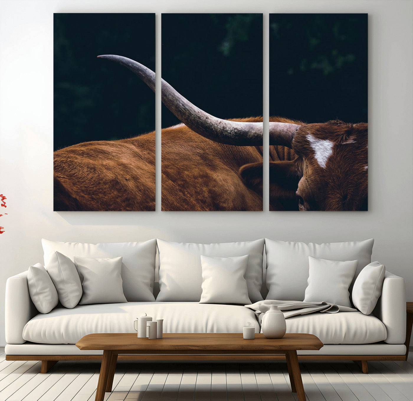 55197-MGV-CV-48X32-3P-Texas Longhorn Wall Art – Rustic Western Bull Horn Canvas Print and Farmhouse Country Animal Decor for Living Room, Office or