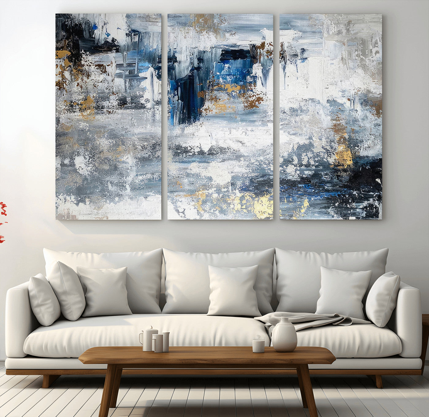59716-MGV-CV-36X24-Abstract Blue and Gold Wall Art – Modern Textured Canvas Print, Contemporary Painting for Living Room, Bedroom, or Office Decor