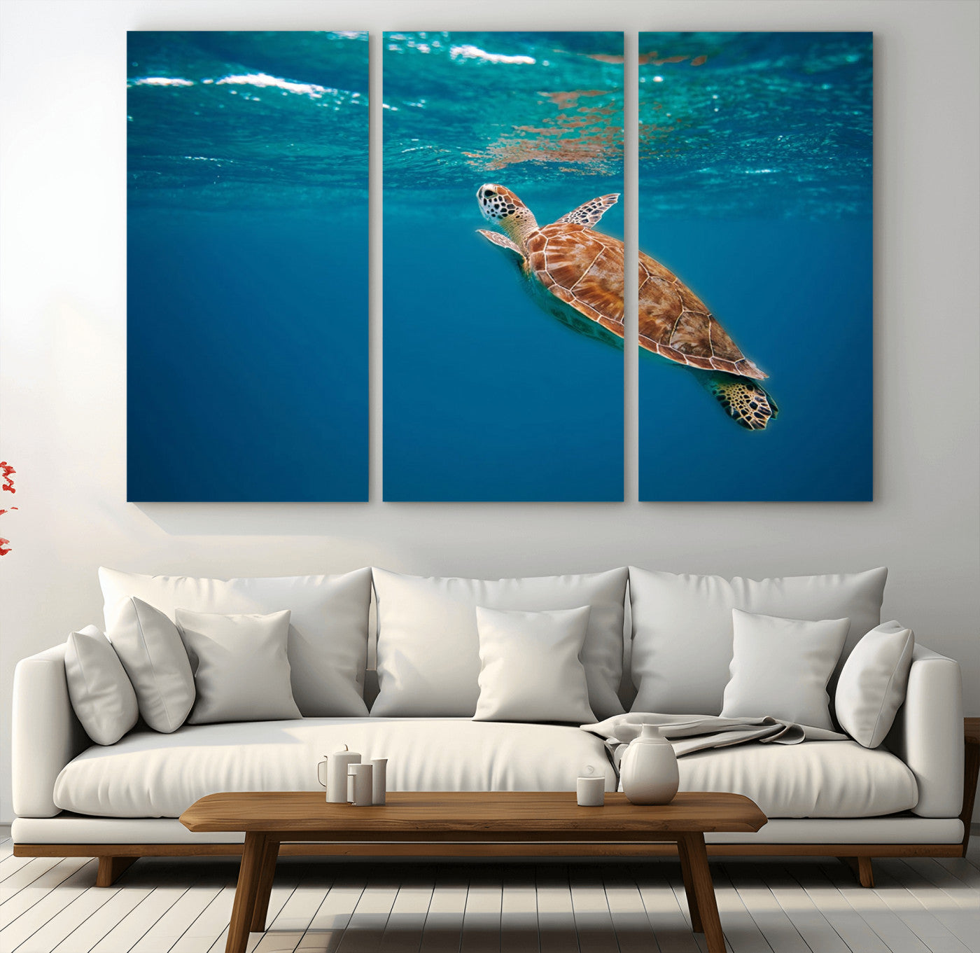 91440-MGV-CV-48X32-3P-Sea Turtle Wall Art – Ocean Turtle Canvas Print, Underwater Marine Life Decor for Living Room, Office, Beach House or Bathroom