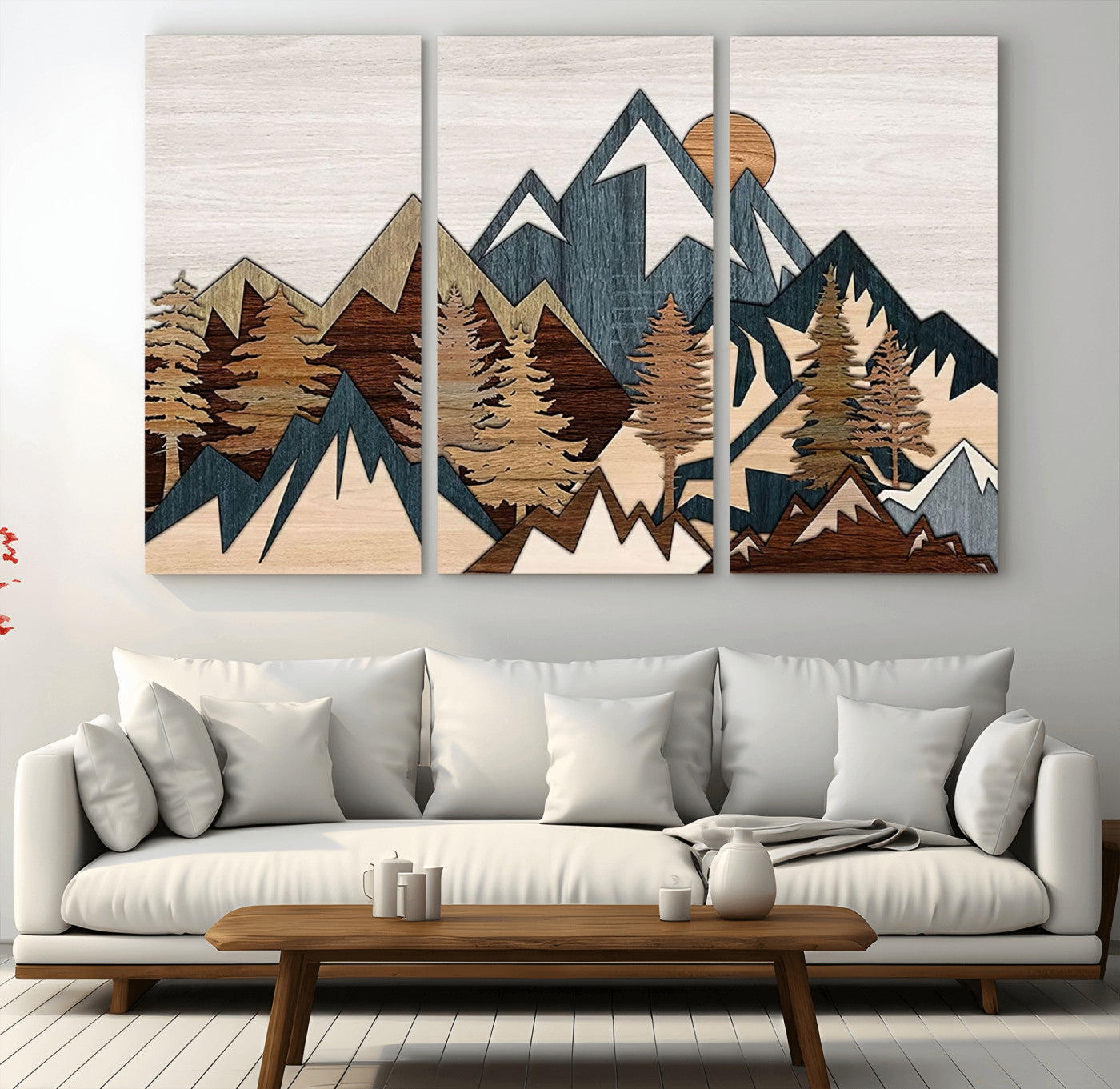 67950-MGV-CV-36X24-Modern Wood Wall Art Canvas Print, Framed Mountain Range Art Picture Print, Wood Mountain Range Perfect Rustic Decor Artwork