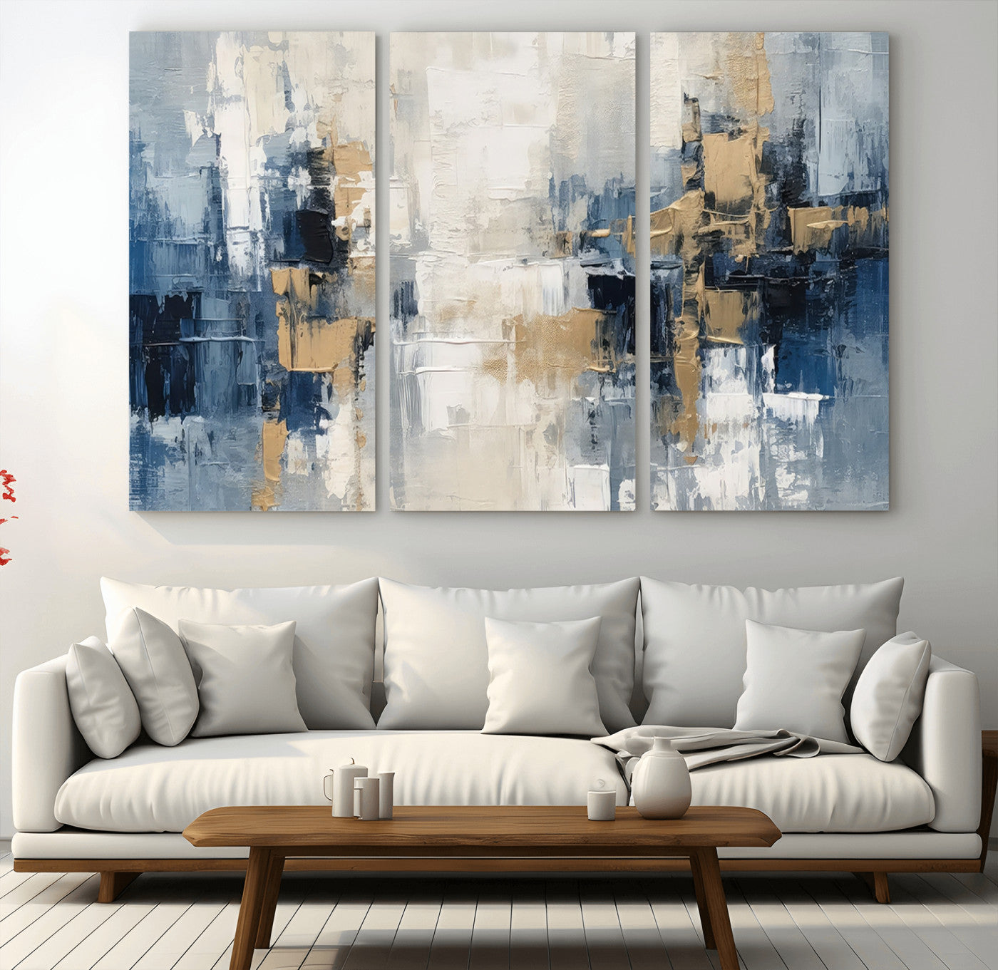 44344-MGV-CV-36X24-Abstract Blue and Gold Wall Art – Modern Hand Painted Canvas Print, Contemporary Textured Painting for Living Room, Bedroom or