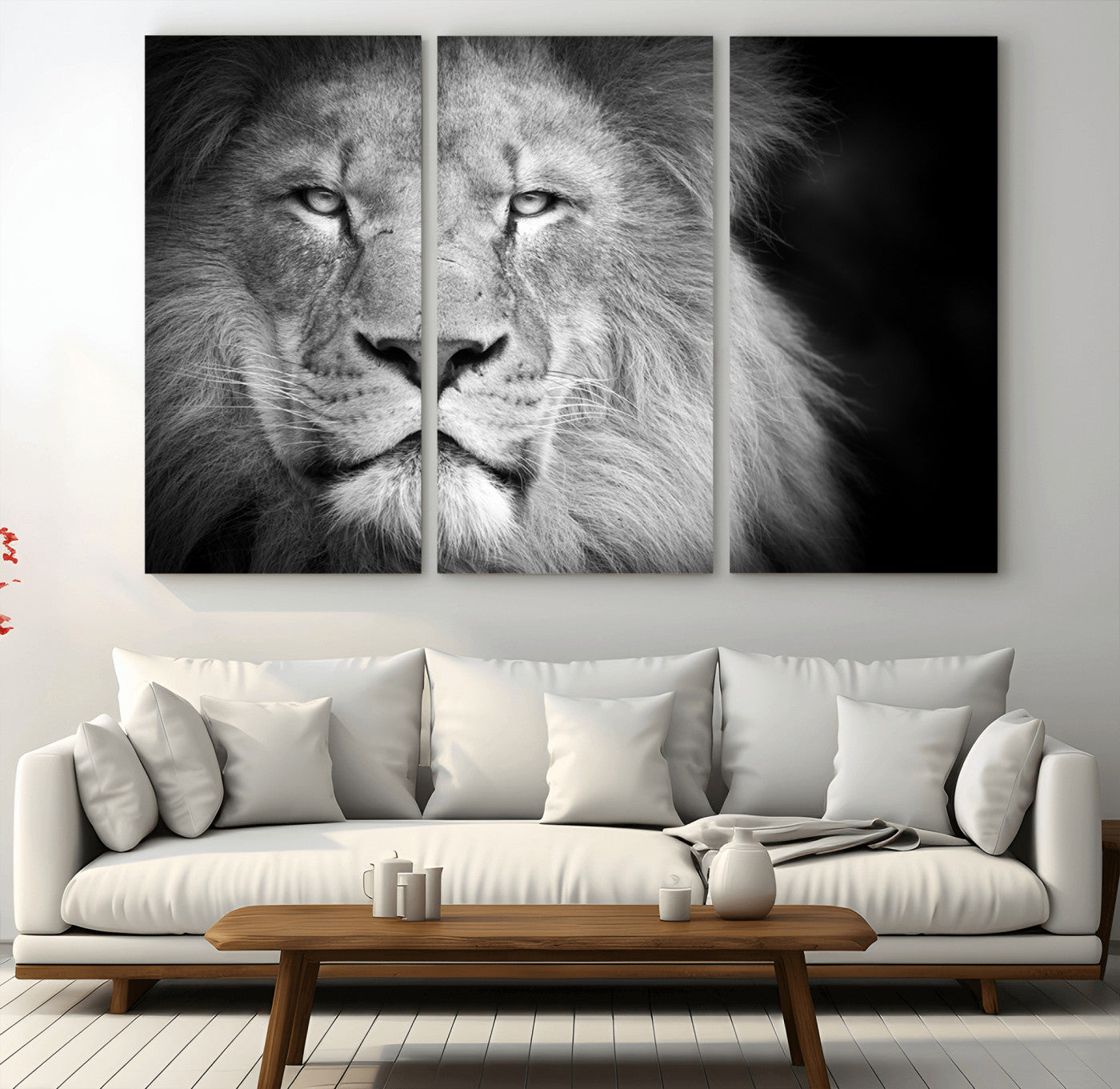 94453-MGV-CV-48X32-3P-Lion Portrait Wall Art – Black and White King of the Jungle Canvas Print, Safari Wildlife Decor for Office, Bedroom, or Living