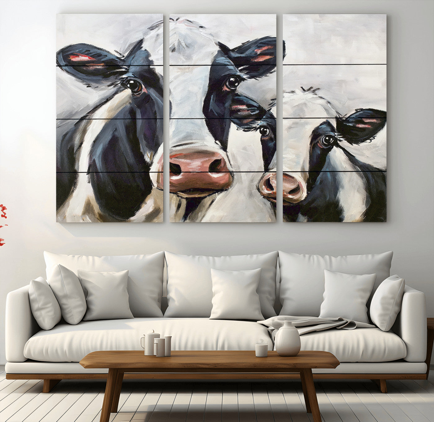 28934-MGV-CV-36X24-Farmhouse Cow Wall Art – Rustic Black and White Dairy Cattle Canvas Print, Country Barn Animal Painting for Kitchen, Living Room