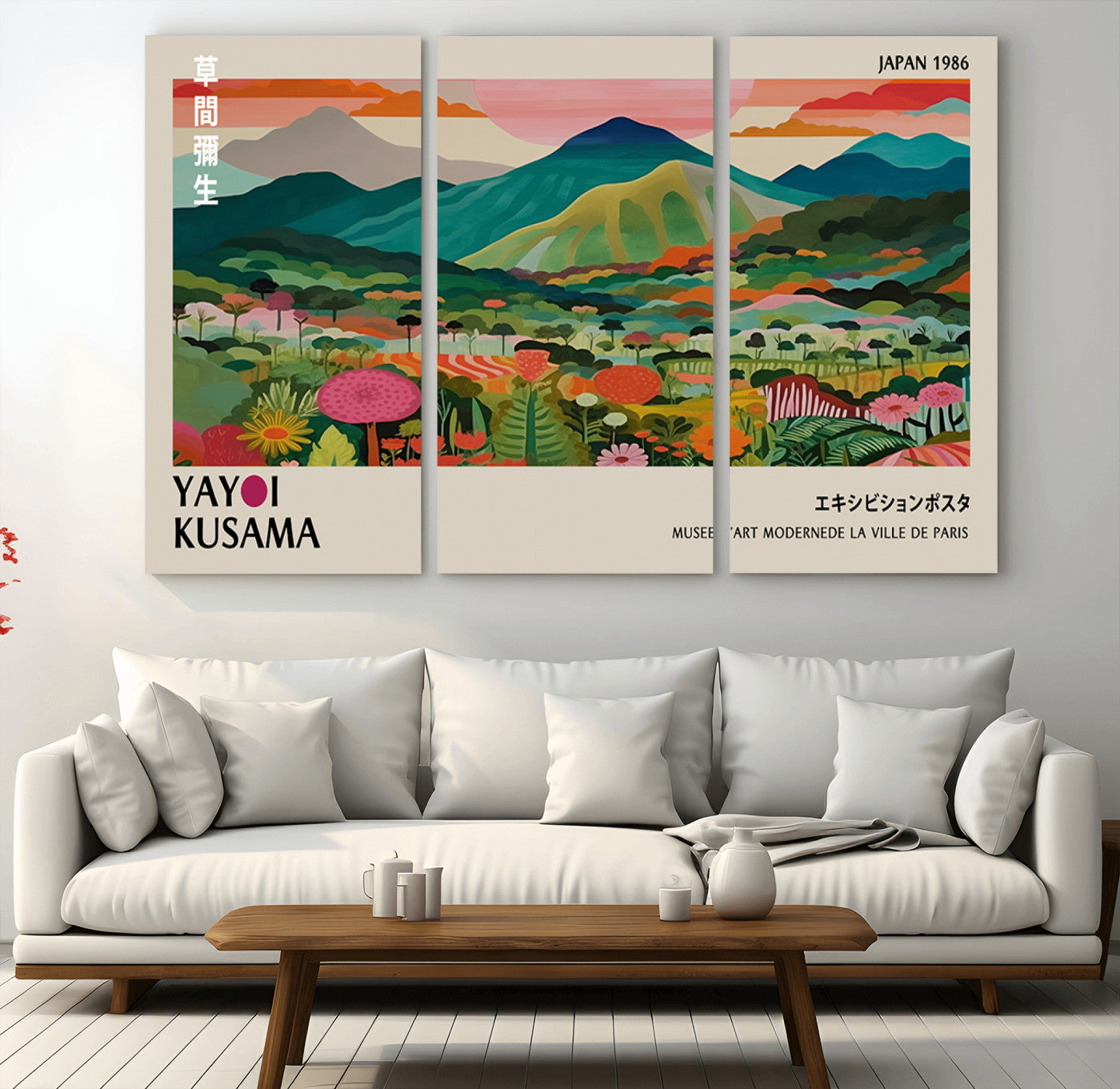 54215-MGV-CV-36X24-Yayoi Kusama Wall Art – Panoramic Japanese Landscape Canvas Print, Modern Abstract Nature Decor for Office, Bedroom or Living Room