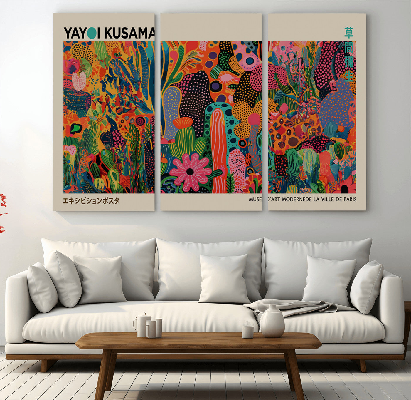 40791-MGV-CV-36X24-Kusama Inspired Wall Art – Vibrant Abstract Floral Jungle Canvas Print, Bold Pop Art Botanical Decor for Living Room, Bedroom, or