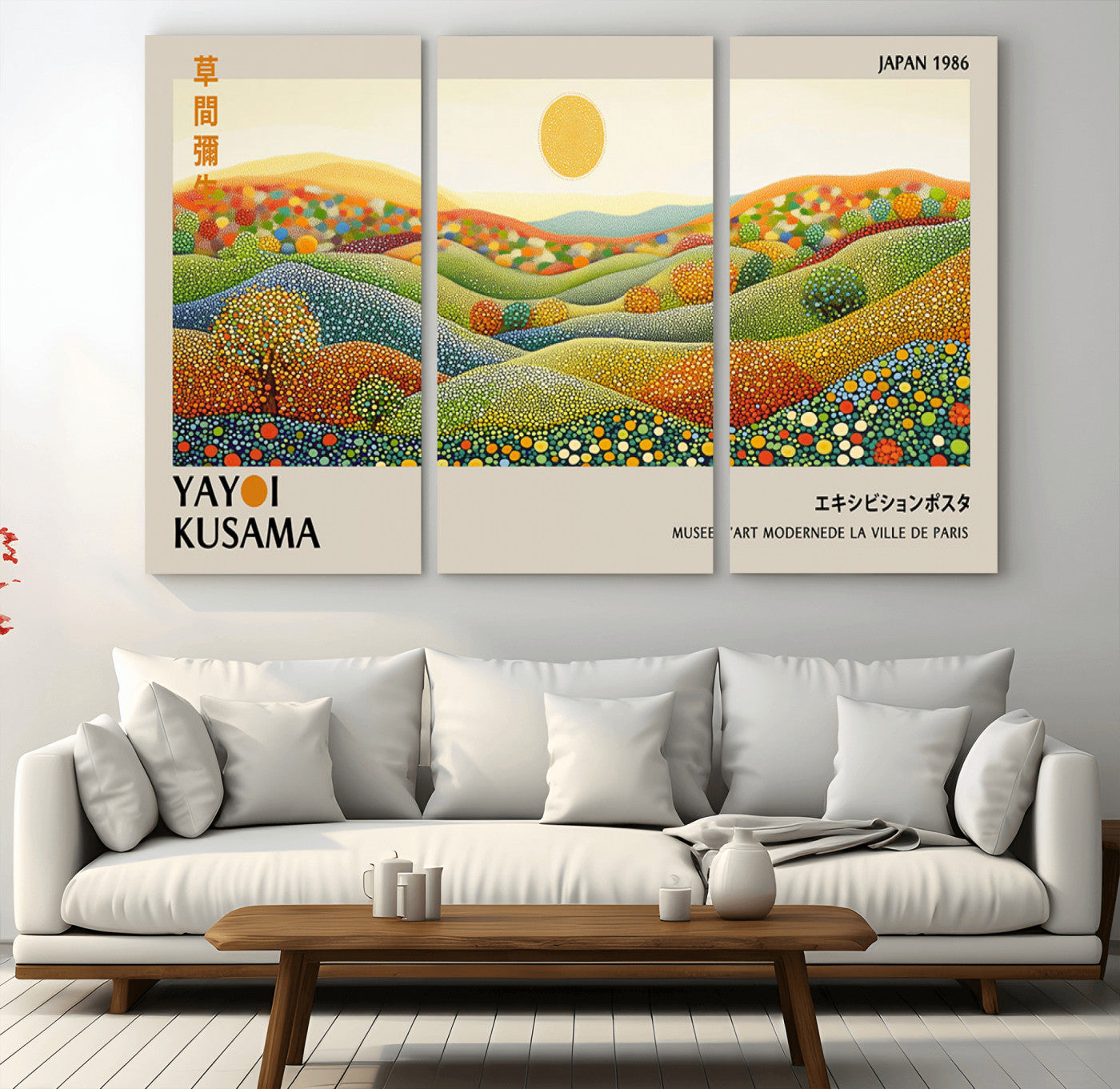 33864-MGV-CV-48X32-3P-Pointillism Yayoi Wall Art Canvas Print, Framed Yayoi Kusama Art Picture Print, Yayoi Kusama Dot Perfect Abstract Nature Decor