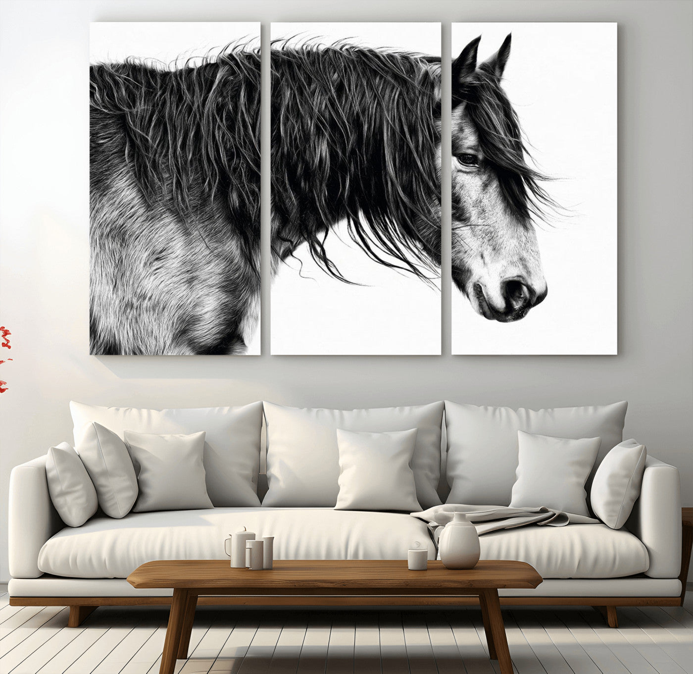 57694-MGV-CV-36X24-Horse Portrait Wall Art – Black and White Canvas Print with Detailed Stallion Profile, Rustic Farmhouse Equestrian Artwork for